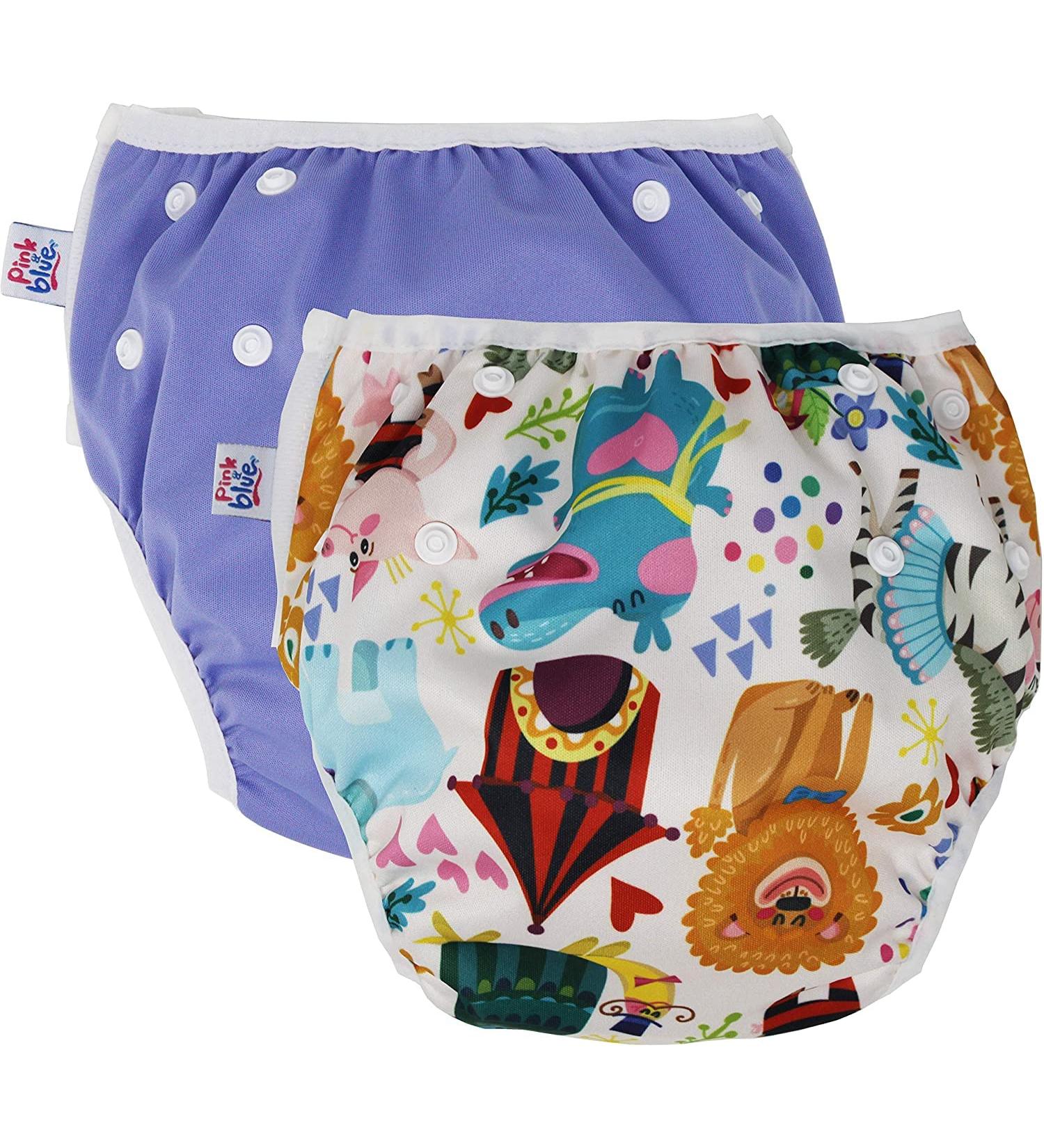 Pink & Blue 2-Part Swimming Diaper Trousers | Reusable Swimming Trunks for Boys & Girls (4.5-16 kg | 7-20.5 kg) Circus-M (2-Pack) | International Shipping - Buy Online on GoSupps.com