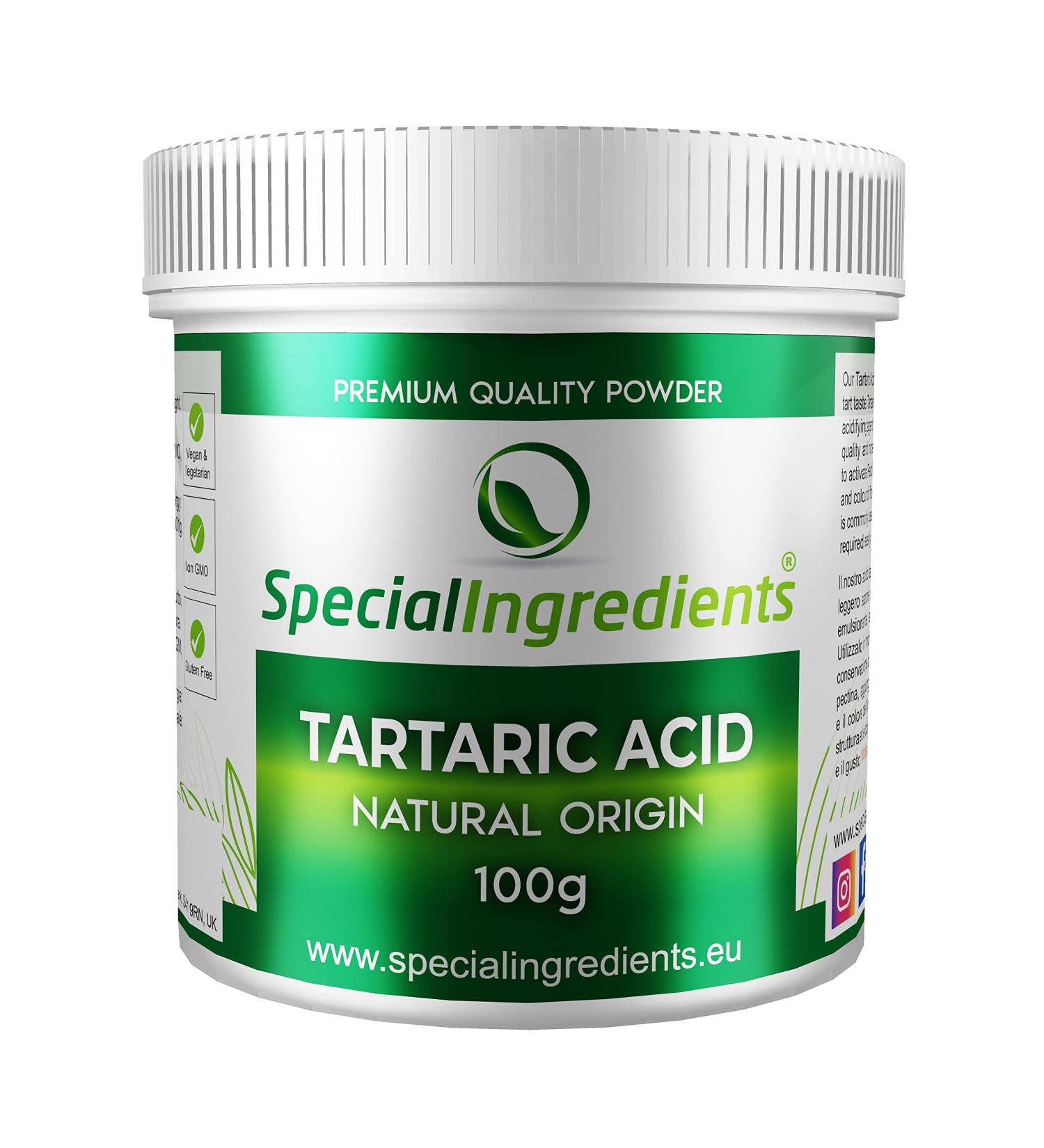 Special Ingredients Premium Tartaric Acid - Vegan Friendly Non-GMO Gluten Free - Recyclable Packaging (100g)