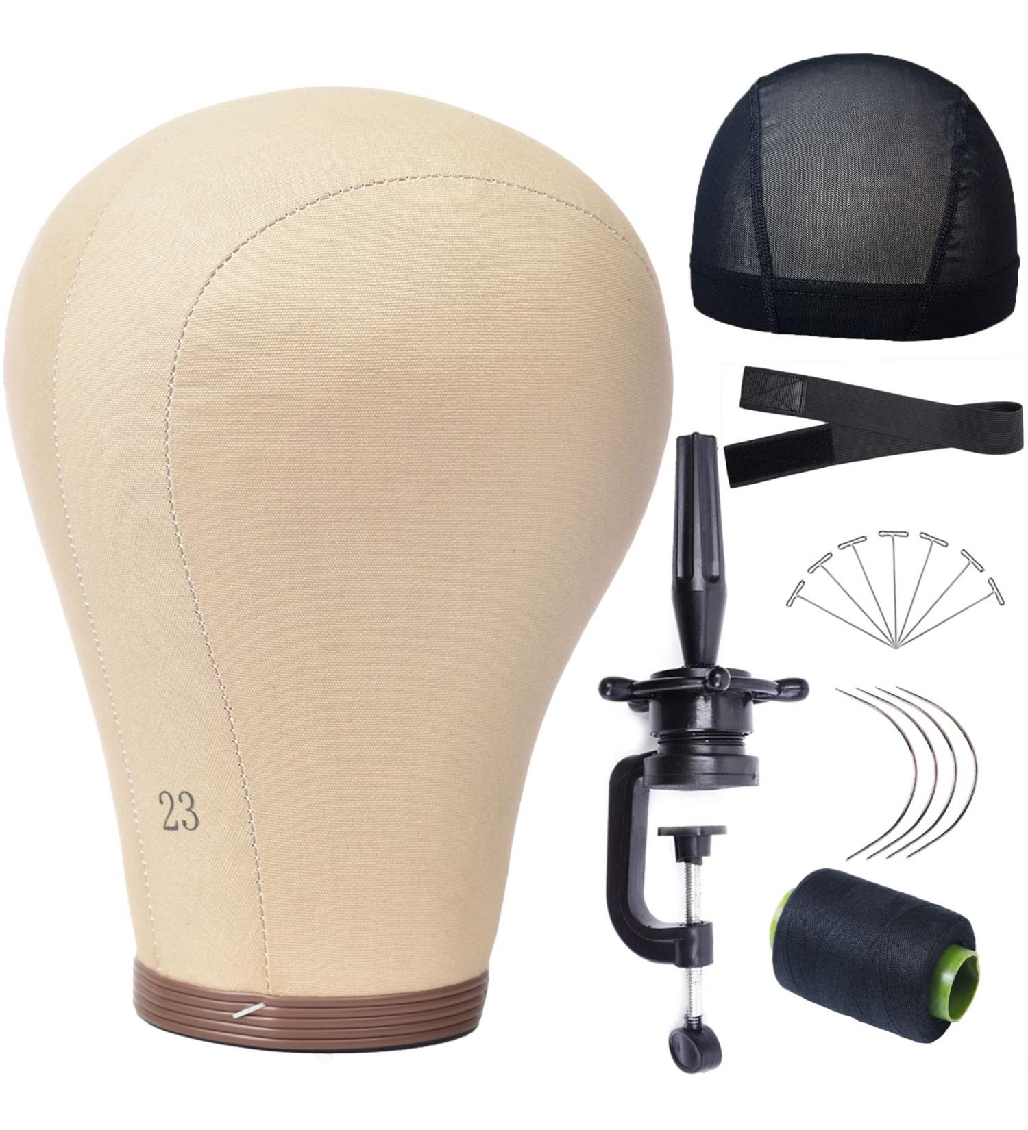 23 Inch Cork Canvas Mannequin Head with Stand for Wigs Making - Includes Wig Cap, T-Pins - Mount Hole for Easy Styling - Buy Online on GoSupps.com