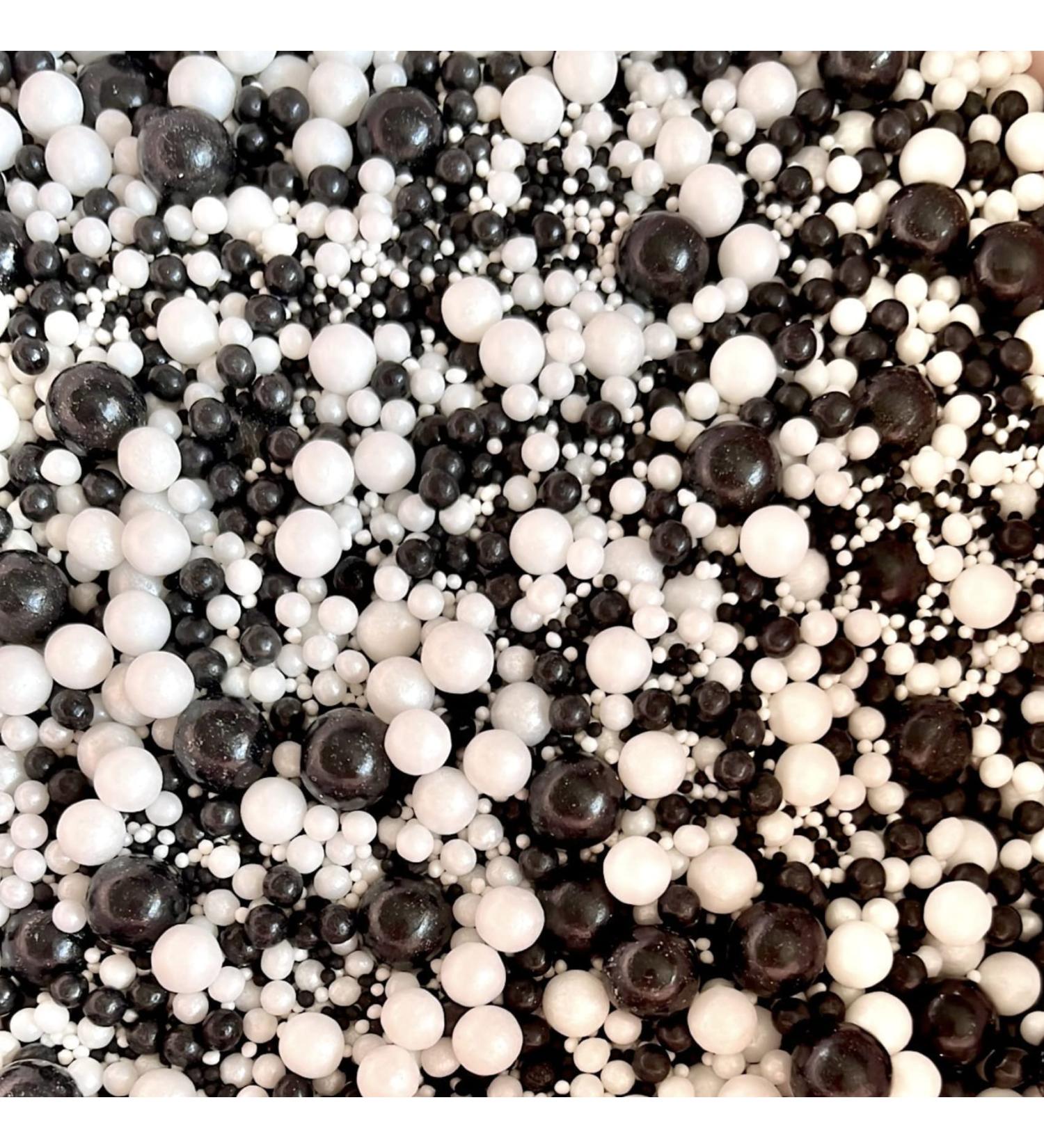 Black white monochrome mono chocolate balls mix graduation Sprinkles for cupcake cookies cake toppers pearls 100s and 1000s party birthday hat by 1920s decoration cake cupcake topper WEDNESDAY