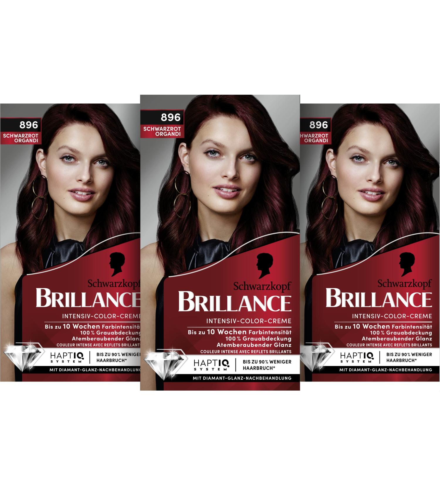 Brillance Intensive Color Cream 896 Black Red Organdi - Permanent Hair Color with Diamond Gloss & Care Conditioner (3-Pack 170ml) | 10 Weeks Color Intensity - Buy Online on GoSupps.com