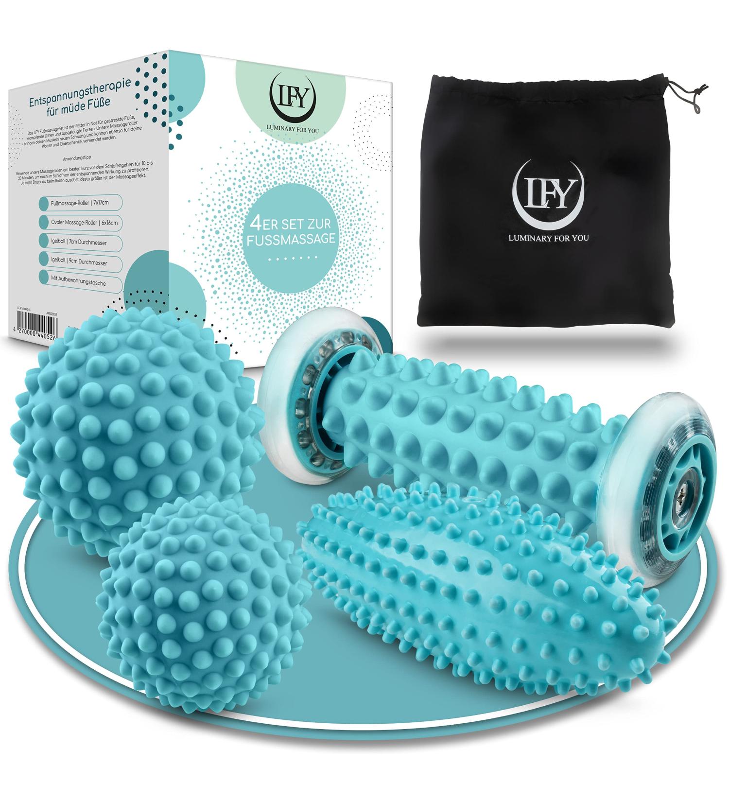 Lfy Foot Massage Set - 4-Piece Igelball & Fascia Roll for Plantar Fasciitis Relief | Muscle Massage for Hands Feet & Back - Buy Online on GoSupps.com