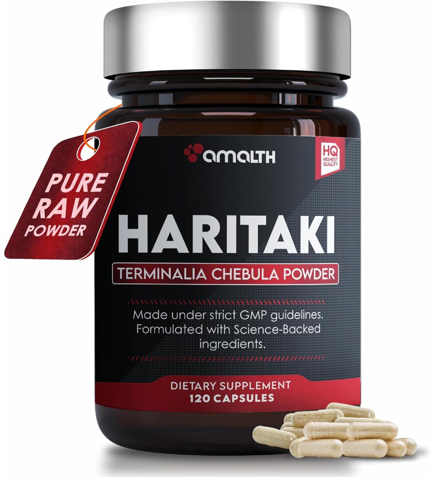 AMALTH Organic Indian Haritaki Capsules, Improving Digestion, Maintains Regularity Non-GMO Vegan Herbs and Supplements, 120 Caps - Buy Online on GoSupps.com