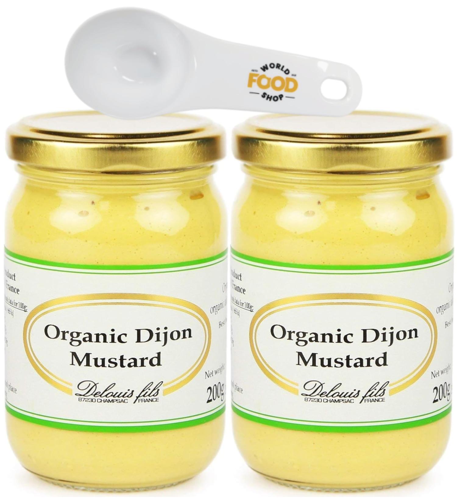 Delouis Organic Dijon Mustard 200g - Pack of 2 with World Food Shop Scoop | French Mustard | Authentic Flavour | Ideal for Culinary Enthusiasts and Gourmet Cooking - Buy Online on GoSupps.com