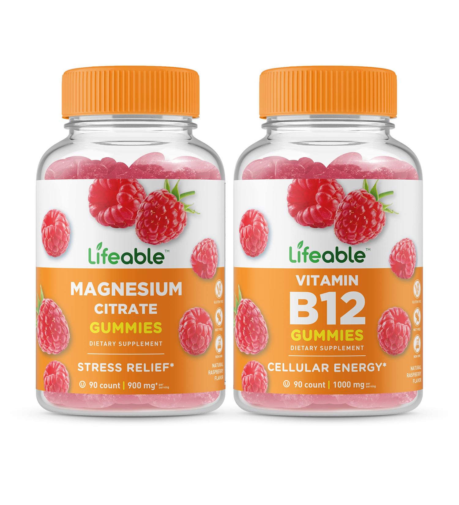 Lifeable Magnesium + Vitamin B12 Gummies Bundle - Great Tasting Vitamin Supplement Gluten Free GMO Free Chewable Gummy - Buy Online on GoSupps.com
