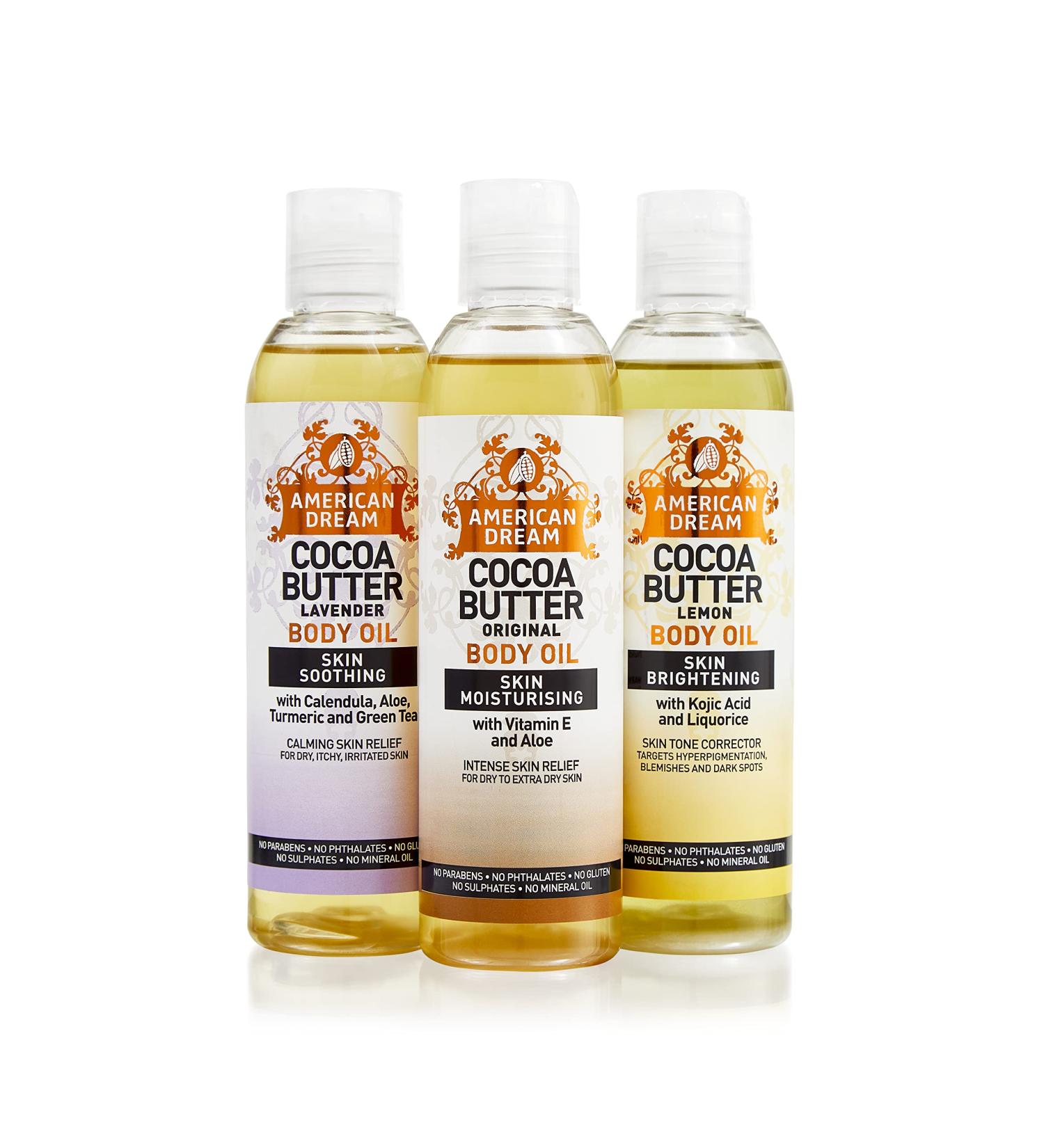 A trio of original luxury cocoa butter body oils lemon and lavender. 3 x 200ml - Buy Online on GoSupps.com