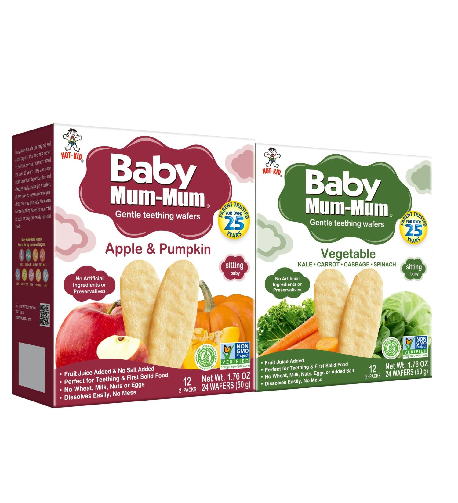 Baby Mum-Mum Rice Rusks Variety Pack - 24 Pieces (Pack of 4) - Apple & Pumpkin Flavors - Gluten-Free, Allergen-Free, Non-GMO Rice Teether Cookie - Buy Online on GoSupps.com