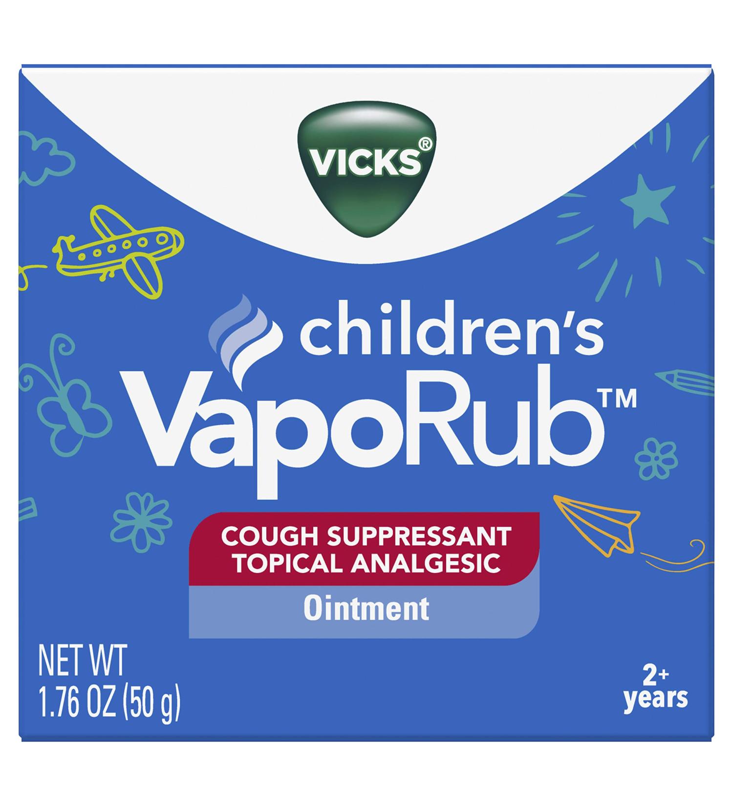 Vicks Childrens VapoRub Chest Rub Ointment 1.76 OZ - Relief from Cough, Cold, Aches & Pains - Medicated Vapors for Kids - Buy Online on GoSupps.com