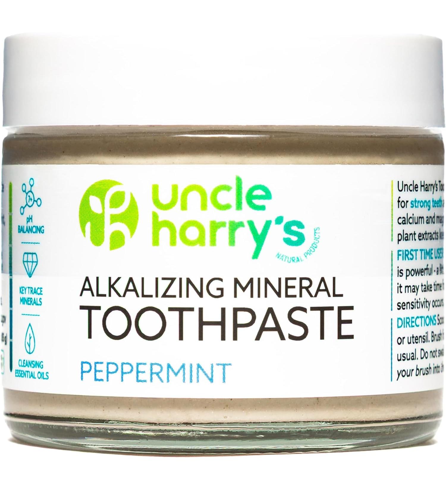 Uncle Harry's Peppermint Remineralizing Toothpaste | Vegan & Fluoride Free | Freshens Breath, Whitens Teeth & Strengthens Enamel | 3 oz - Buy Online on GoSupps.com
