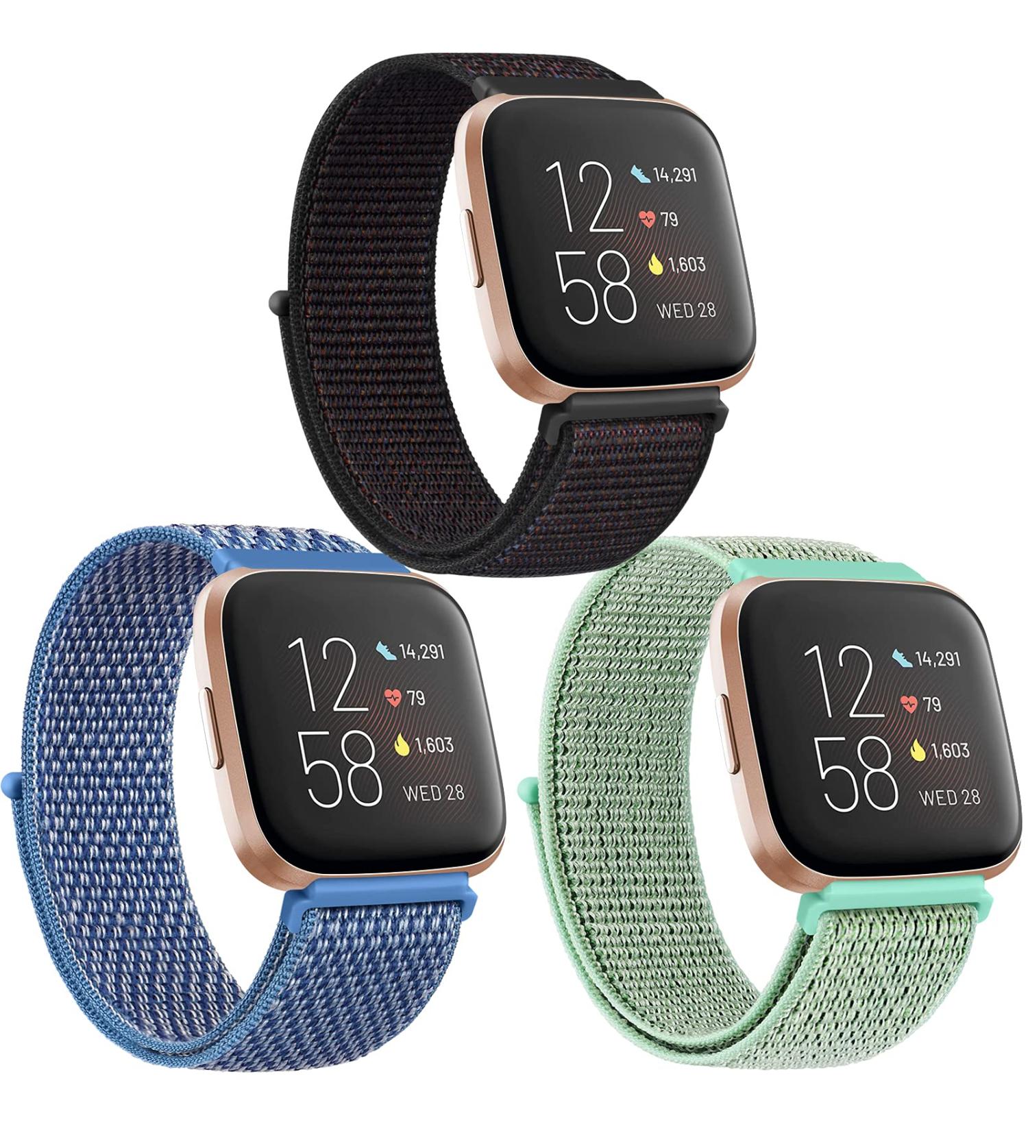 Pack 3 Nylon Loop Bands Compatible with Fitbit Versa 2  Fitbit Versa Lite  Fitbit Versa Band  Soft Adjustable Breathable Replacement Band for Women Men (Black Sand+Green+Blue) - Buy Online on GoSupps.com