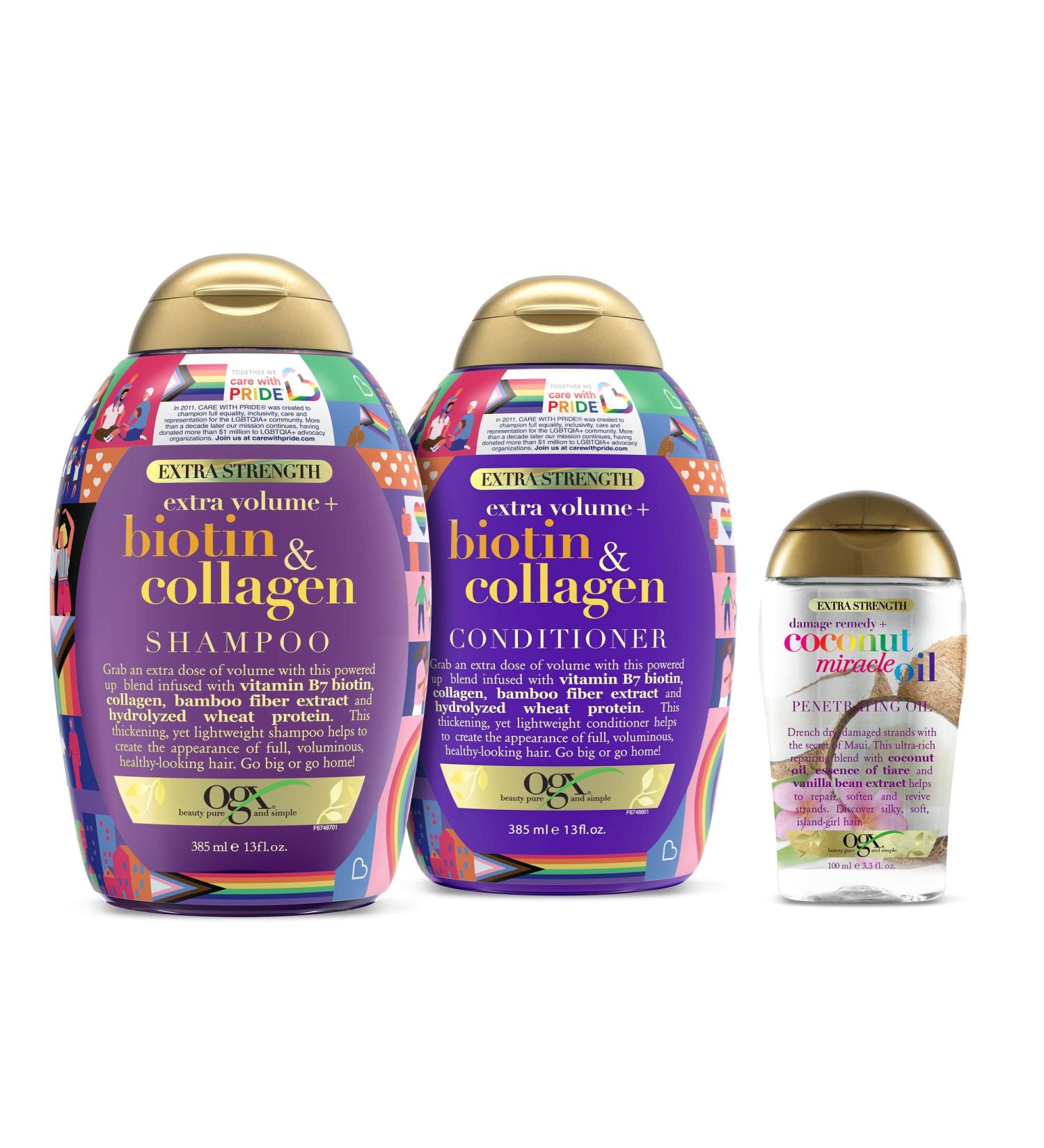OGX Thick & Full Extra Strength Volumizing Shampoo & Conditioner Set + Damage Remedy Coconut Hair Oil Treatment - Buy Online on GoSupps.com