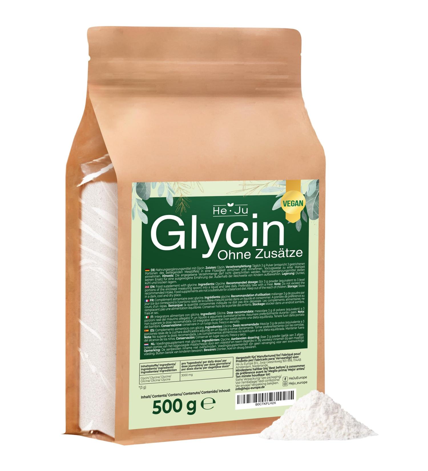Buy 100% Pure Glycin Powder 500g - Vegan Additive-Free 165 Portions | Premium Quality Amino Acid - Buy Online on GoSupps.com