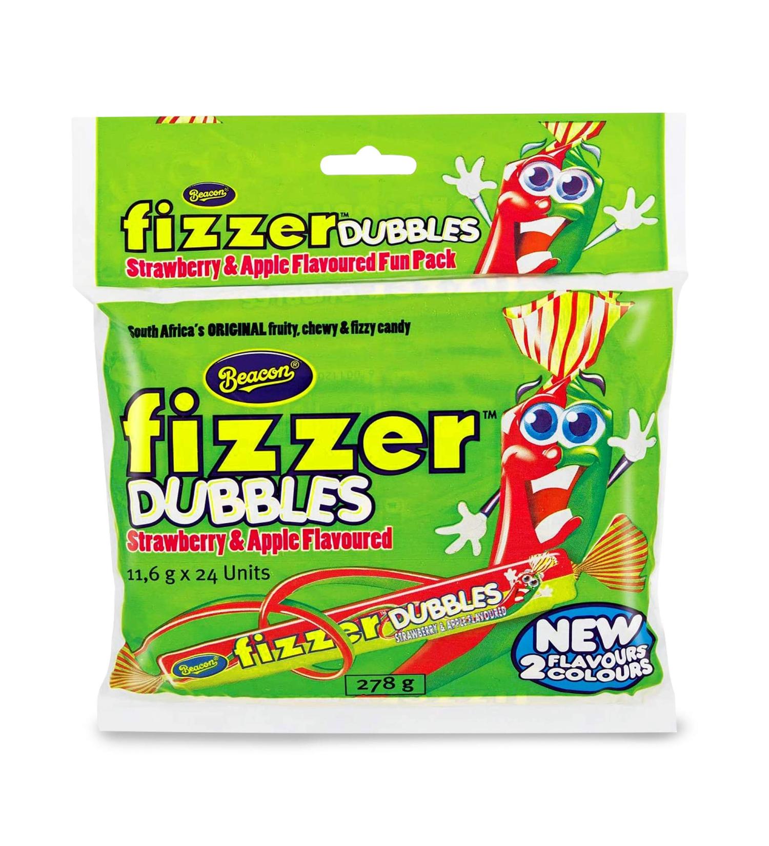 Beacon Fizzer Dubbles - Fruit Candy for Party Bags - Fruit Chews Chewing Treats for Kids and Adults - 278g Strawberry & Apple Flavour - Buy Online on GoSupps.com
