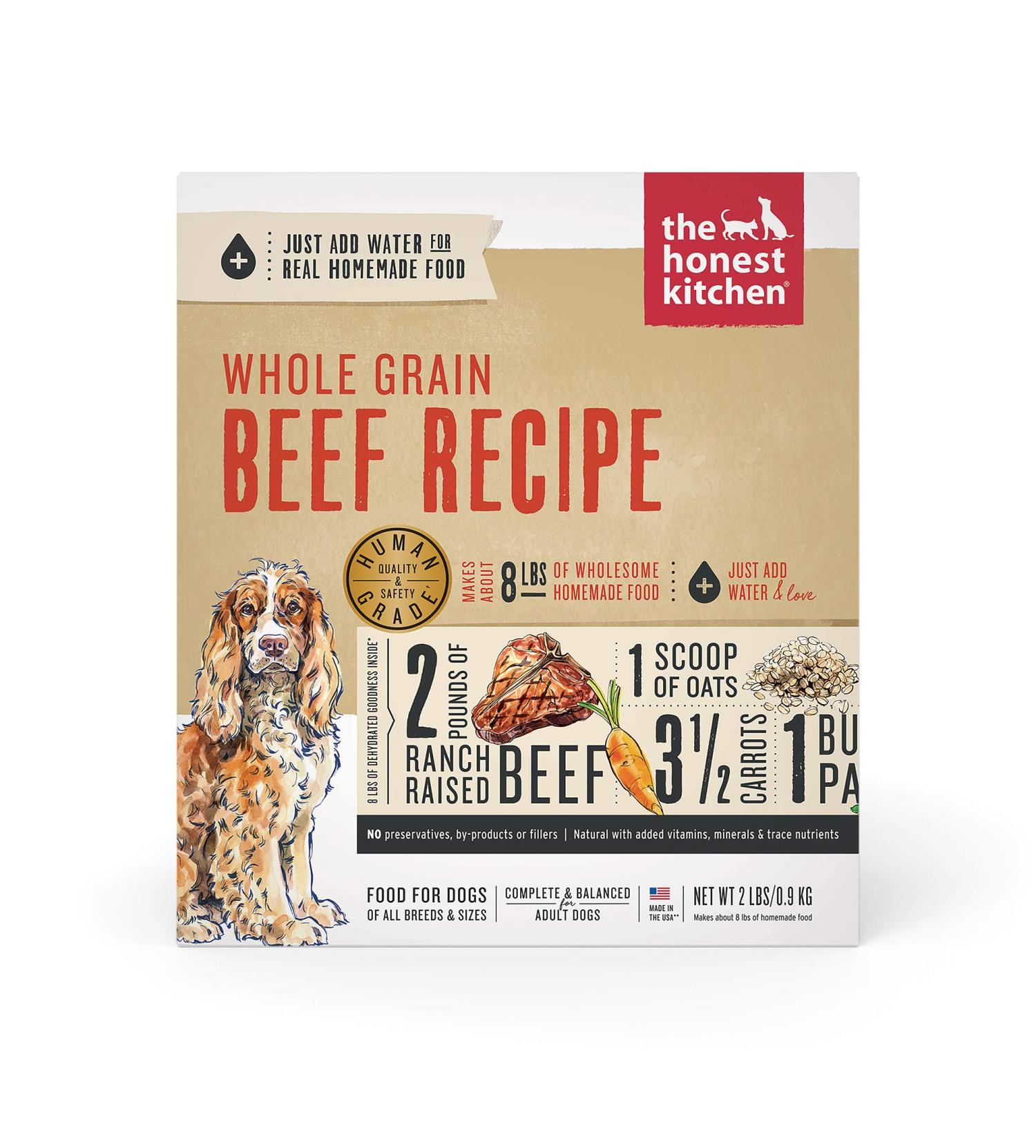 The Honest Kitchen Dehydrated Whole Grain Dog Food - Human Grade Beef, 2 lb (Makes 8 lbs) - Complete Meal or Topper - Buy Online on GoSupps.com