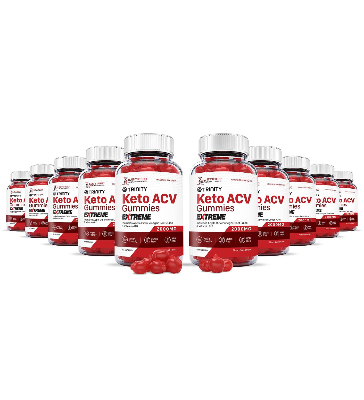 Trinity Keto ACV Gummies 10 Pack - Extreme Formula 2000MG Vegan Non GMO with Pomegranate & Beet Juice Powder - B12 600 Gummys - Buy Online on GoSupps.com