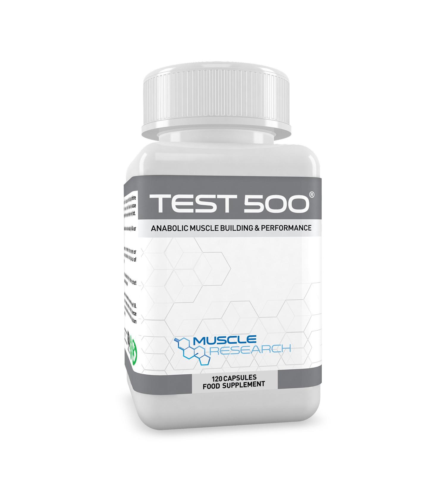 Muscle Research Test 500 - High Dose Bodybuilding Supplement - 120 Capsules with Maca Root, D-Aspartic Acid, Fenugreek, Zinc & Magnesium - Buy Online on GoSupps.com