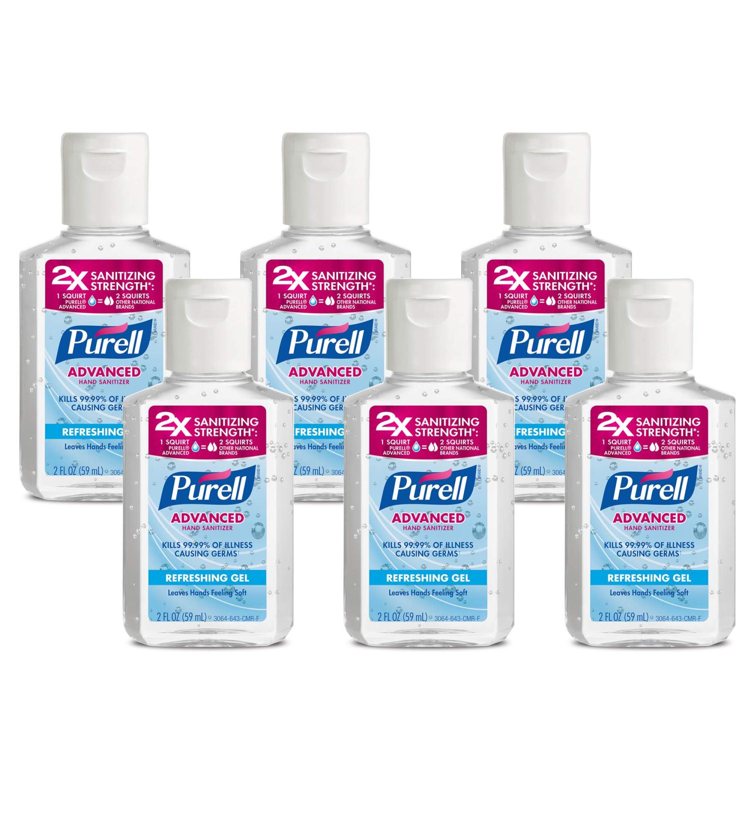 Purell Advanced Hand Sanitizer 2 fl oz Travel Size Pack of 6 - Clean Scent, Flip Cap Bottle - Buy Online on GoSupps.com