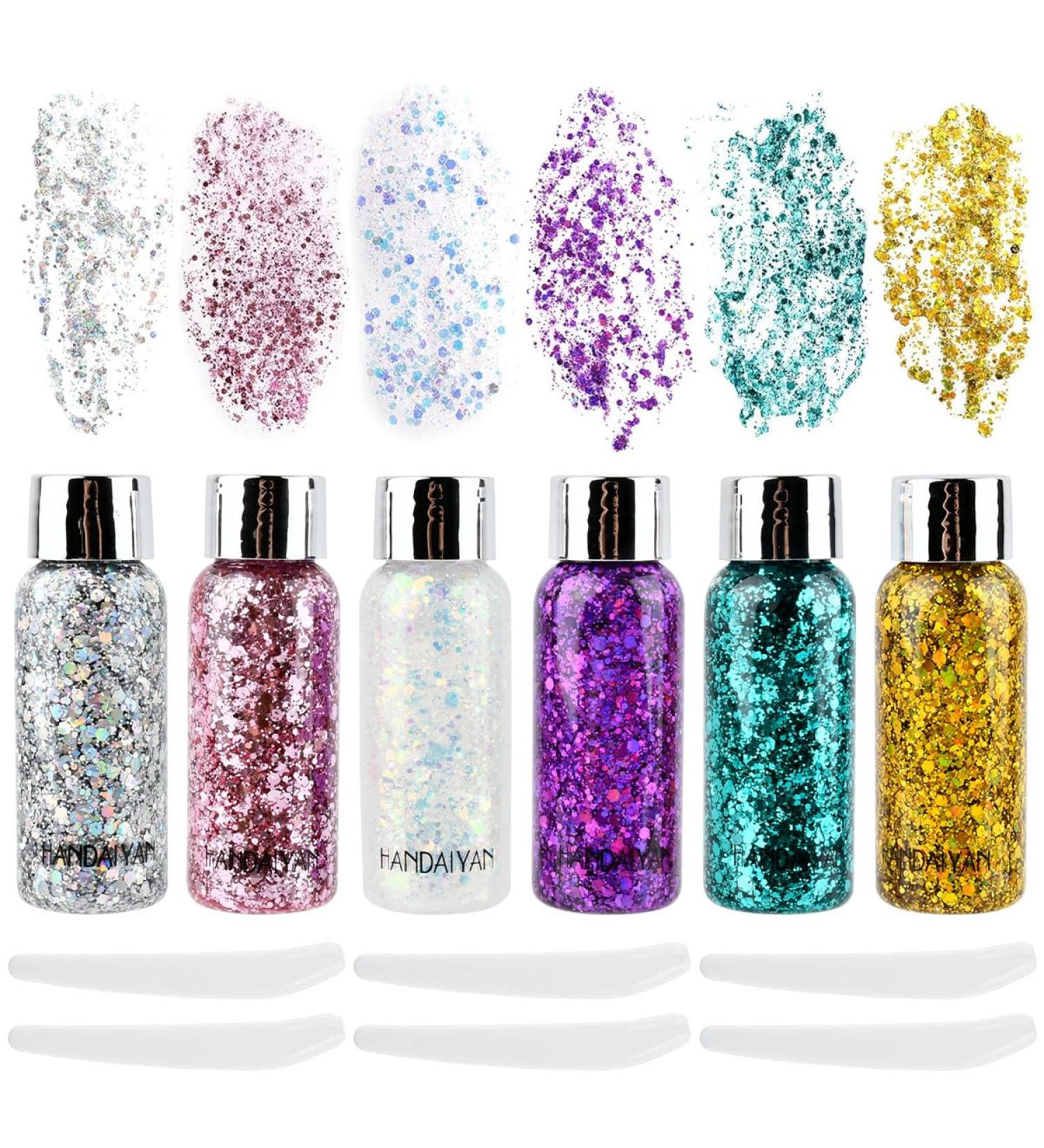Anntim 6 Bottle Body Gel Glitter Makeup - Festival Face & Hair Glitter Fasching Schminke for Christmas Masquerade & Birthday Celebrations - Buy Online on GoSupps.com