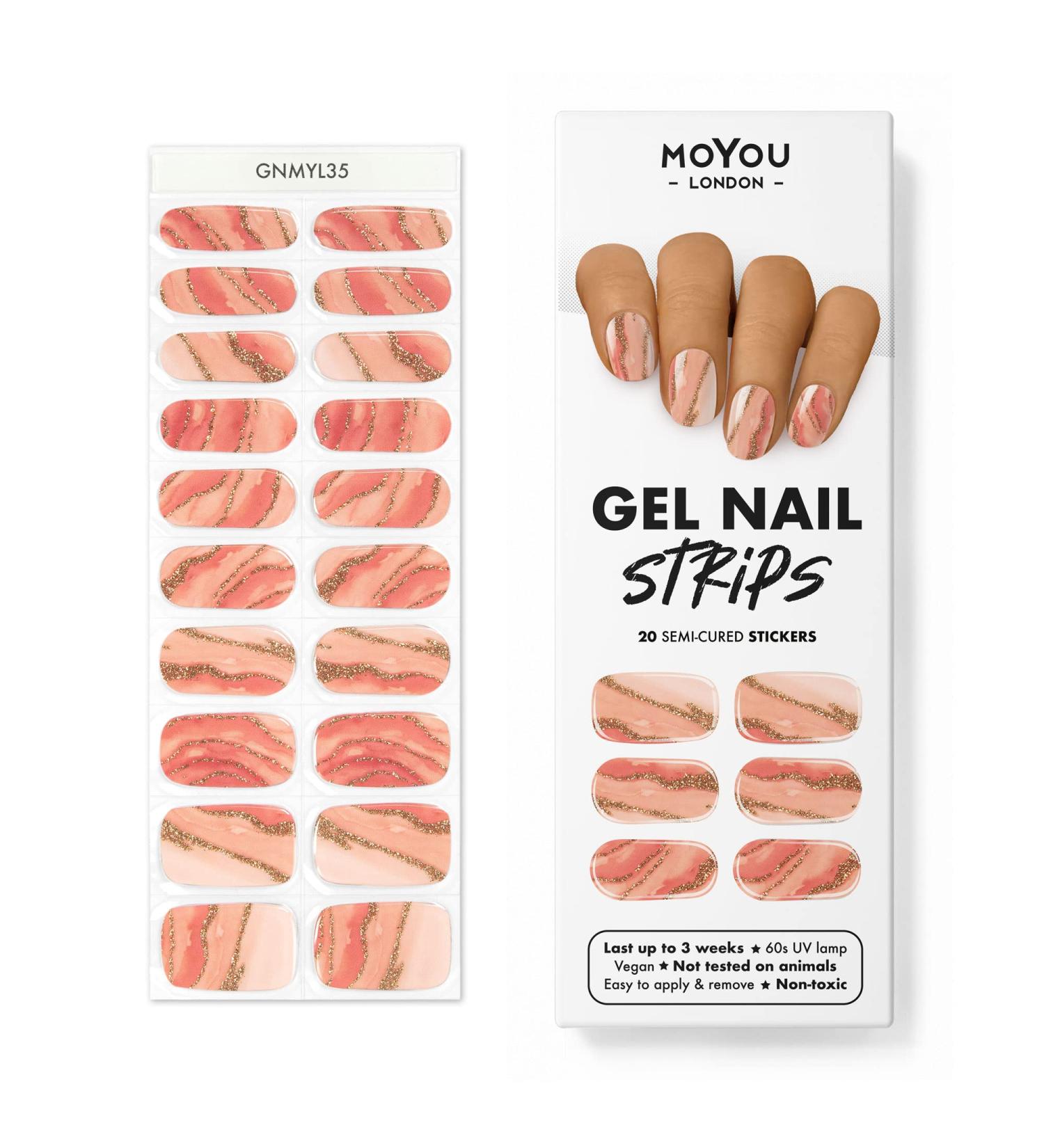 MOYOU LONDON Gel Nail Strips Set: Semi-Cured Wraps for Salon-Quality Manicure | 20 Pc with Free UV Lamp Offer | Easy Apply & Remove - Buy Online on GoSupps.com