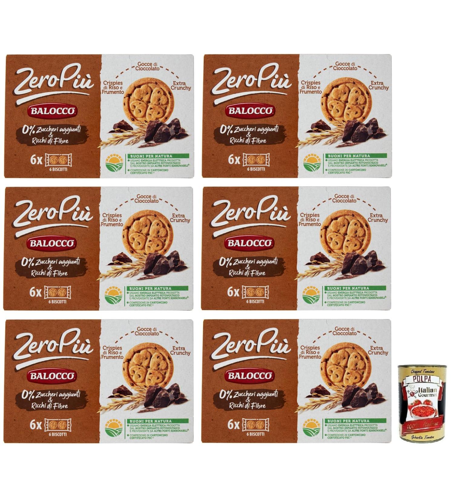 Balocco Zero Pi Biscotti Set of 6 biscuits without added sugar biscuits with rice and wheat pancakes chocolate drops and extra crunchy 210 g + Italian box Gourmet Polpa di Pomodoro 400 g - Buy Online on GoSupps.com