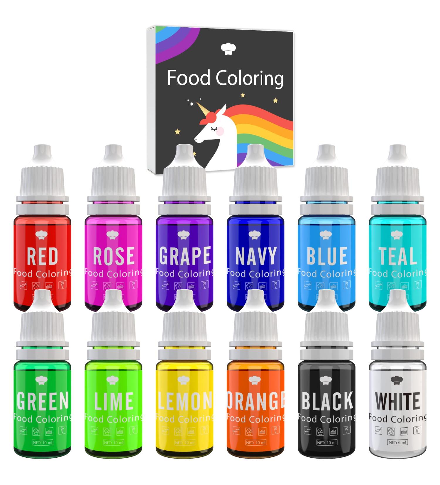 12 x 10ml Liquid Food Coloring - Vibrant Baking & Decorating Colors for Cakes Cookies Frosting Fondant & Soap Making - Buy Online on GoSupps.com