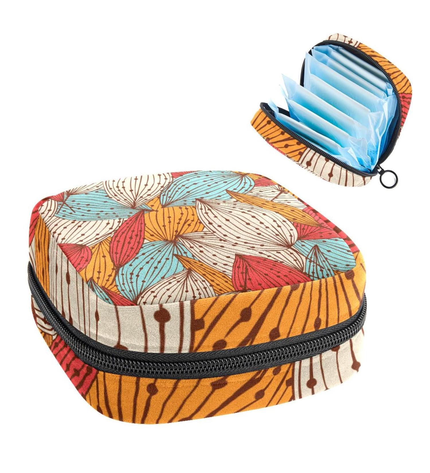 Autumn Floral Vintage Leaves Period Bag - Sanitary Napkin Storage & Travel Makeup Pouch - Buy Online on GoSupps.com