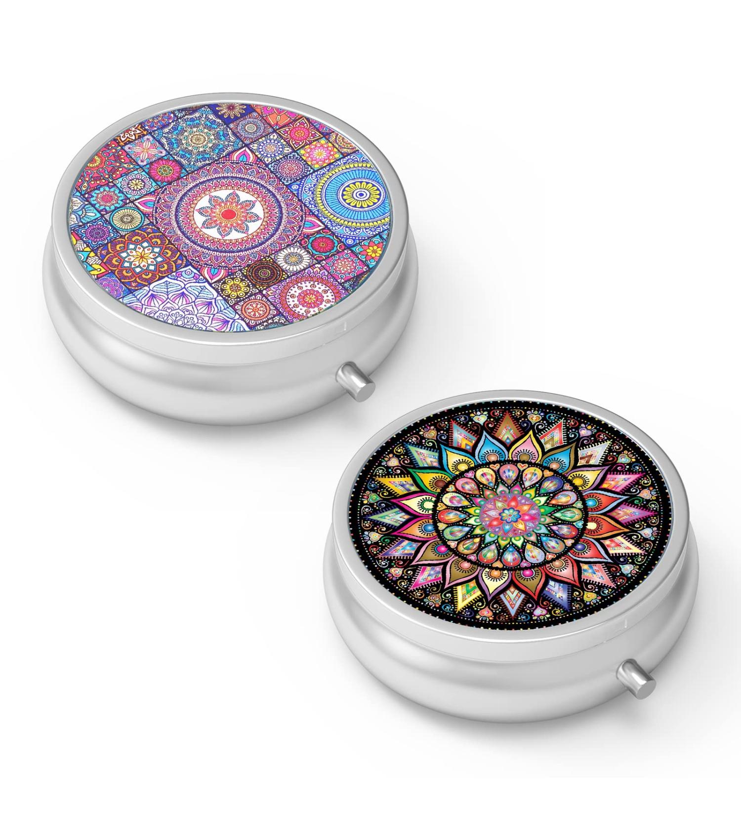 Portable Pill Organizer Set - 2 Mandala Medicine Tablet Holders for Travel & Wallet | Perfect Gift for Vitamins & Medications - Buy Online on GoSupps.com
