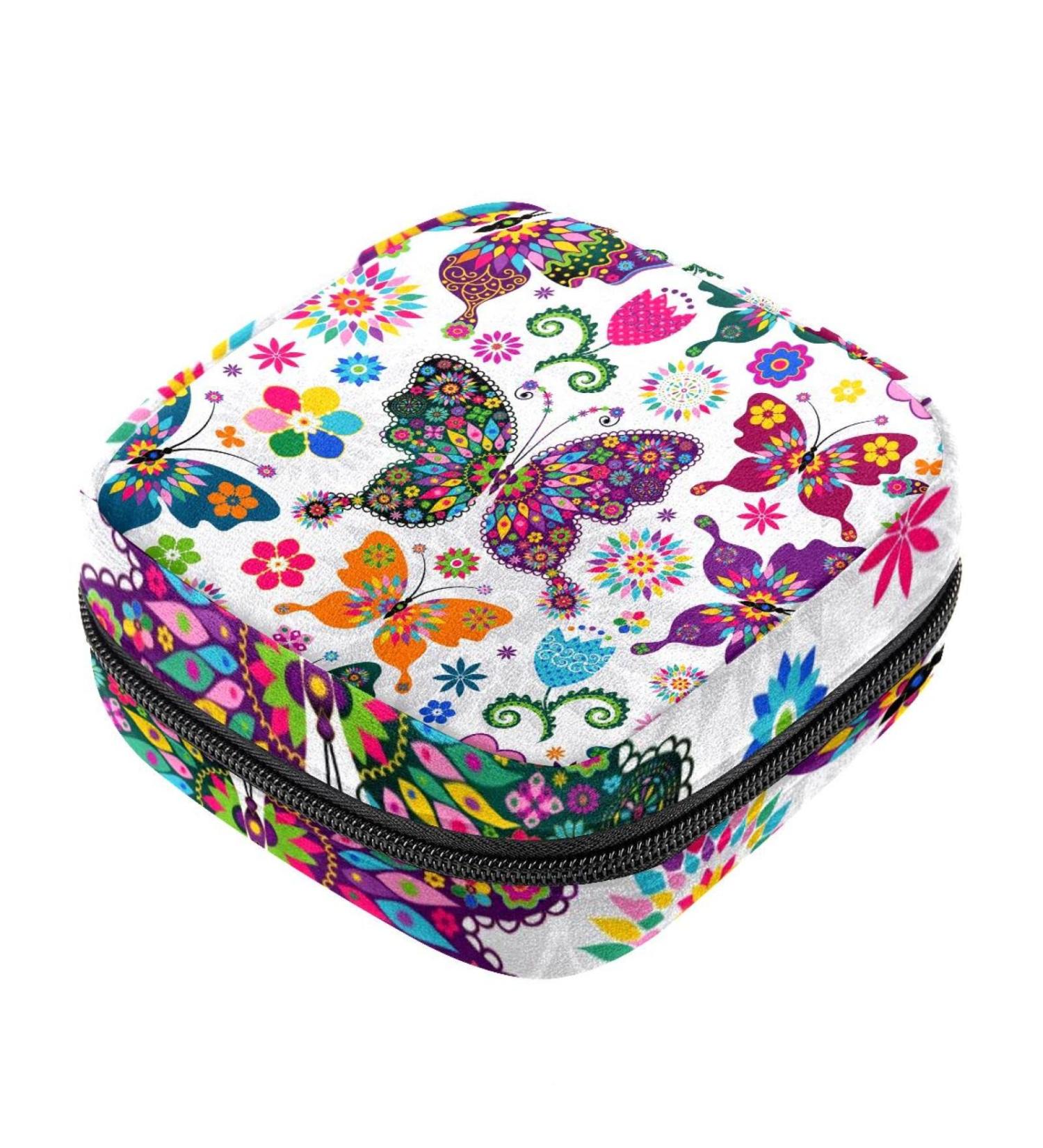 Colorful Butterfly Floral Bandage Storage Bag for Women & Girls - Portable Menstrual Cup Bags - Buy Online on GoSupps.com