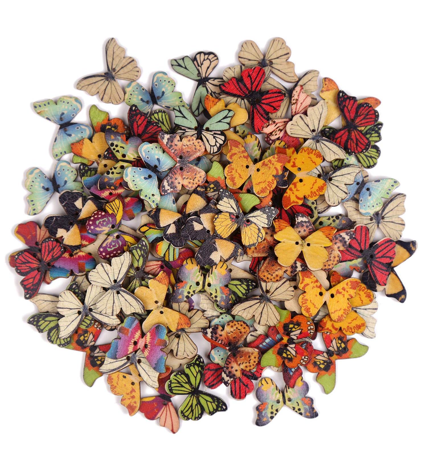 FINGOOO 100 PCS Butterfly Wooden Buttons - 1 Inch Colorful 2 Holes Mixed Decorative Buttons for DIY Sewing & Craft Accessories - Buy Online on GoSupps.com