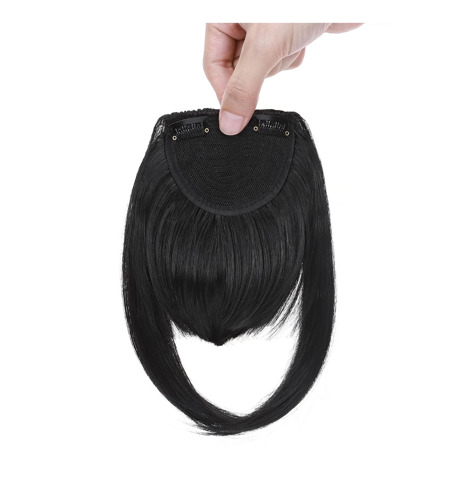Clip In Bangs Hair Extension | Neat Front Full Fringe | Thick Straight Hairpiece for Women - Dark Black - Buy Online on GoSupps.com