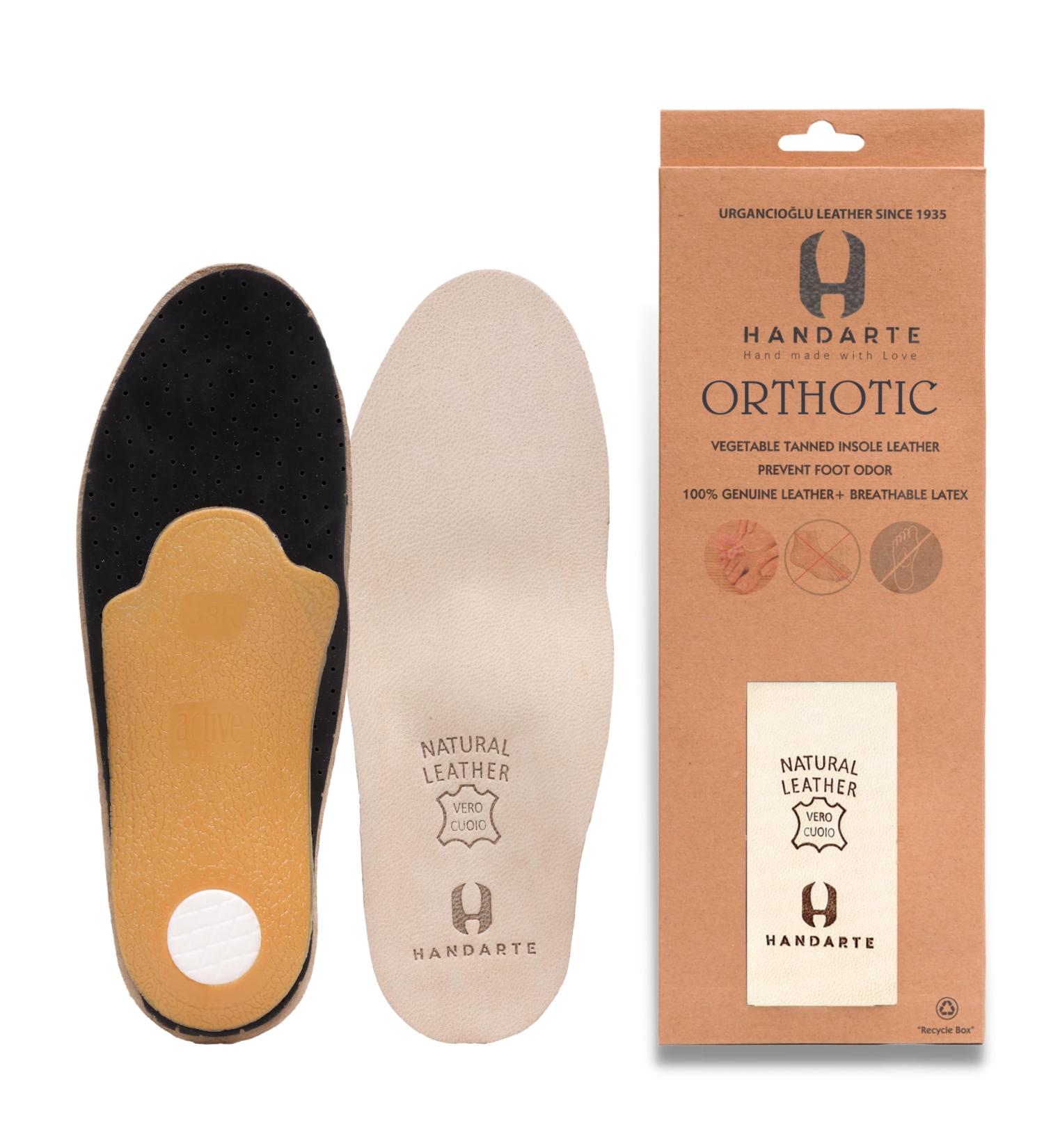 HANDARTE Genuine Leather Orthotic Insoles for Flat Feet - Arch Support Natural Odor Eater Latex Foam & Keychain Gift | US W9.5/M8 | EU41 - Buy Online on GoSupps.com