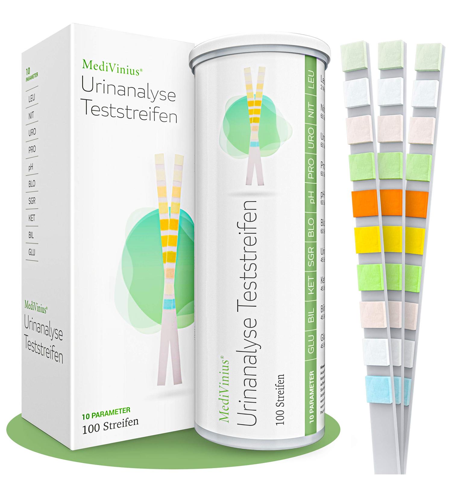 Buy 100x Medivinius Urine Analysis Test Strips - 10 Parameters for Accurate Urine Testing | Leukocytes Nitrite Protein & More - Buy Online on GoSupps.com