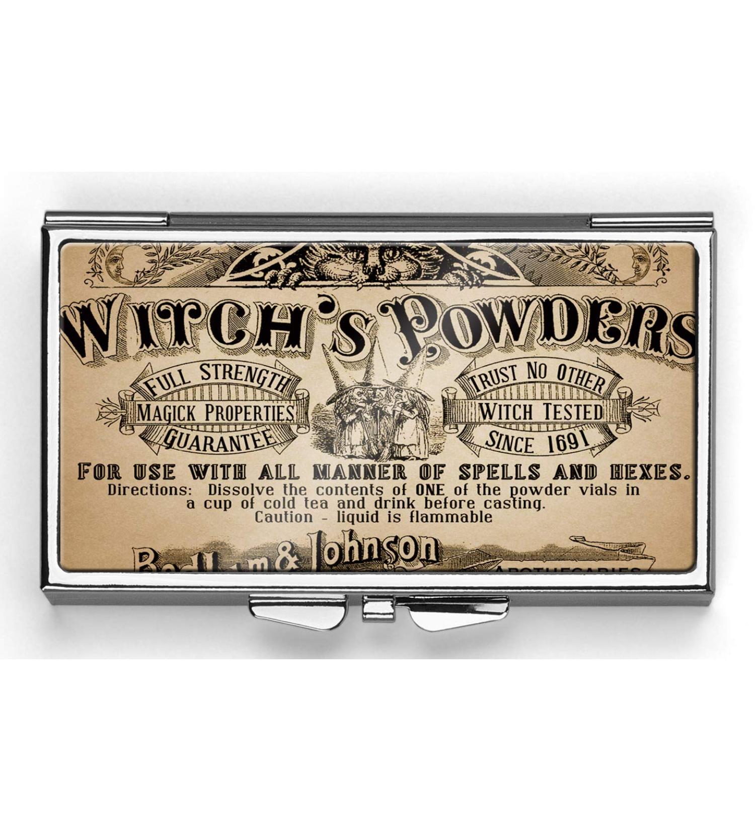 Vintage Witch's Powders Pill Box Compact Rectangle 7 Day Pill Box Pill Case Pill case Black 1 Count (Pack of 1)