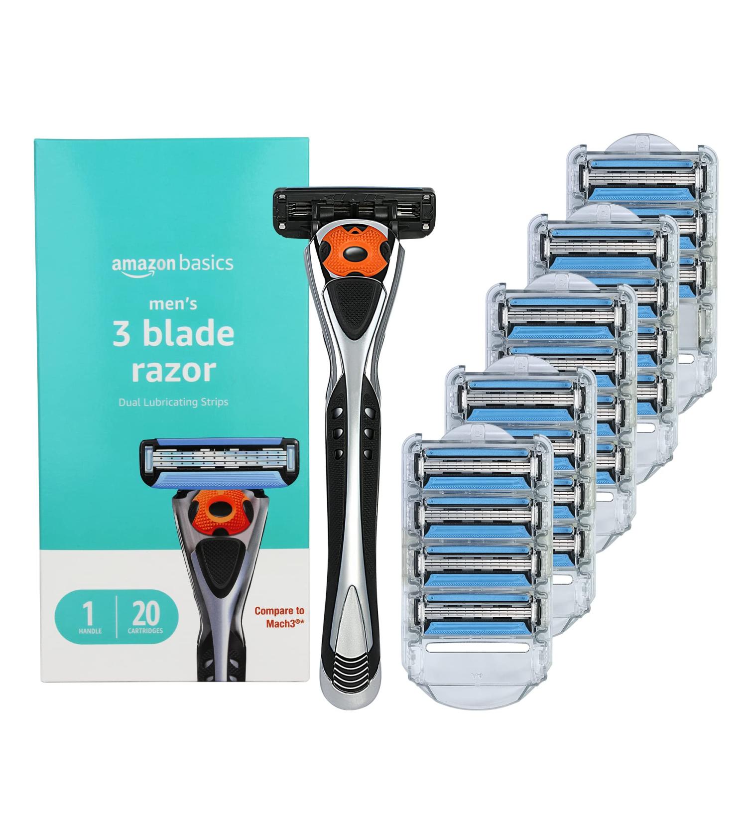 Amazon Basics 3-Blade MotionSphere Razor for Men with Dual Lubrication Handle - 21 Piece Set - Buy Online on GoSupps.com