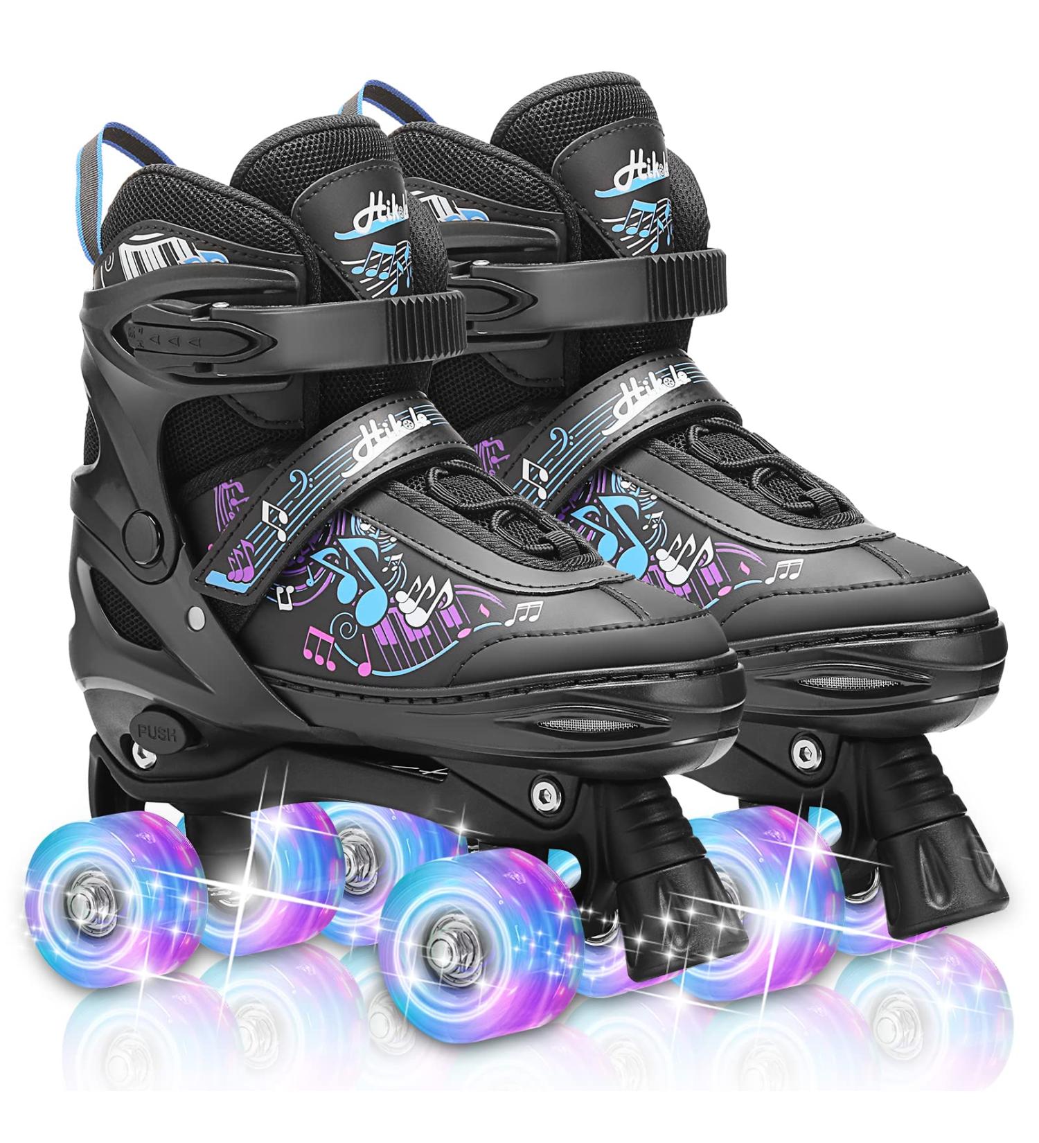 Hikole Roller Skates for Girls and Boys 4 Size Adjustable Kids Roller Skates with 8 Light Up Wheels Toddler Skates for Outdoor & Indoor Black M(13C-3Y US) - Buy Online on GoSupps.com