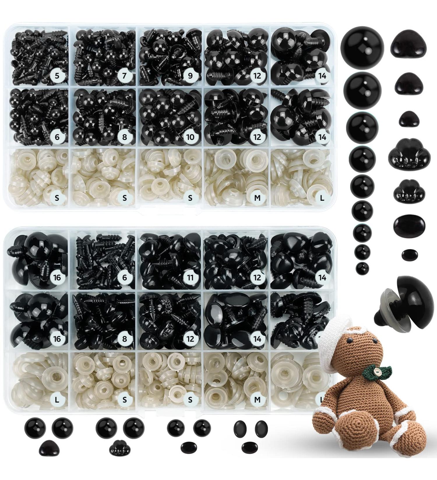 800PCS Safety Eyes & Noses for Amigurumi - 2 Boxes, Black Plastic Craft Doll Eyes with Washers for Crochet Stuffed Animals, Assorted Sizes - Includes Size Chart - Buy Online on GoSupps.com