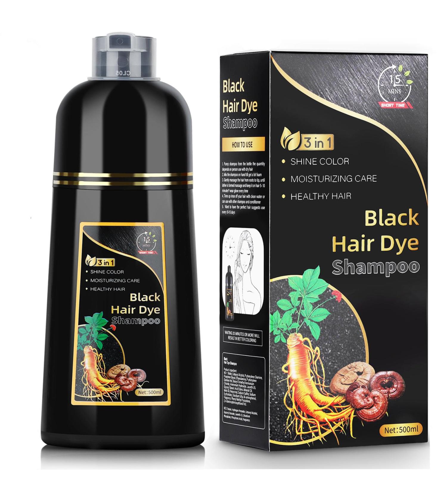 Black Hair Dye Shampoo 3 in 1 for Men & Women - Natural Gray Hair Coverage | 16.9 Fl Oz (500ML - Buy Online on GoSupps.com