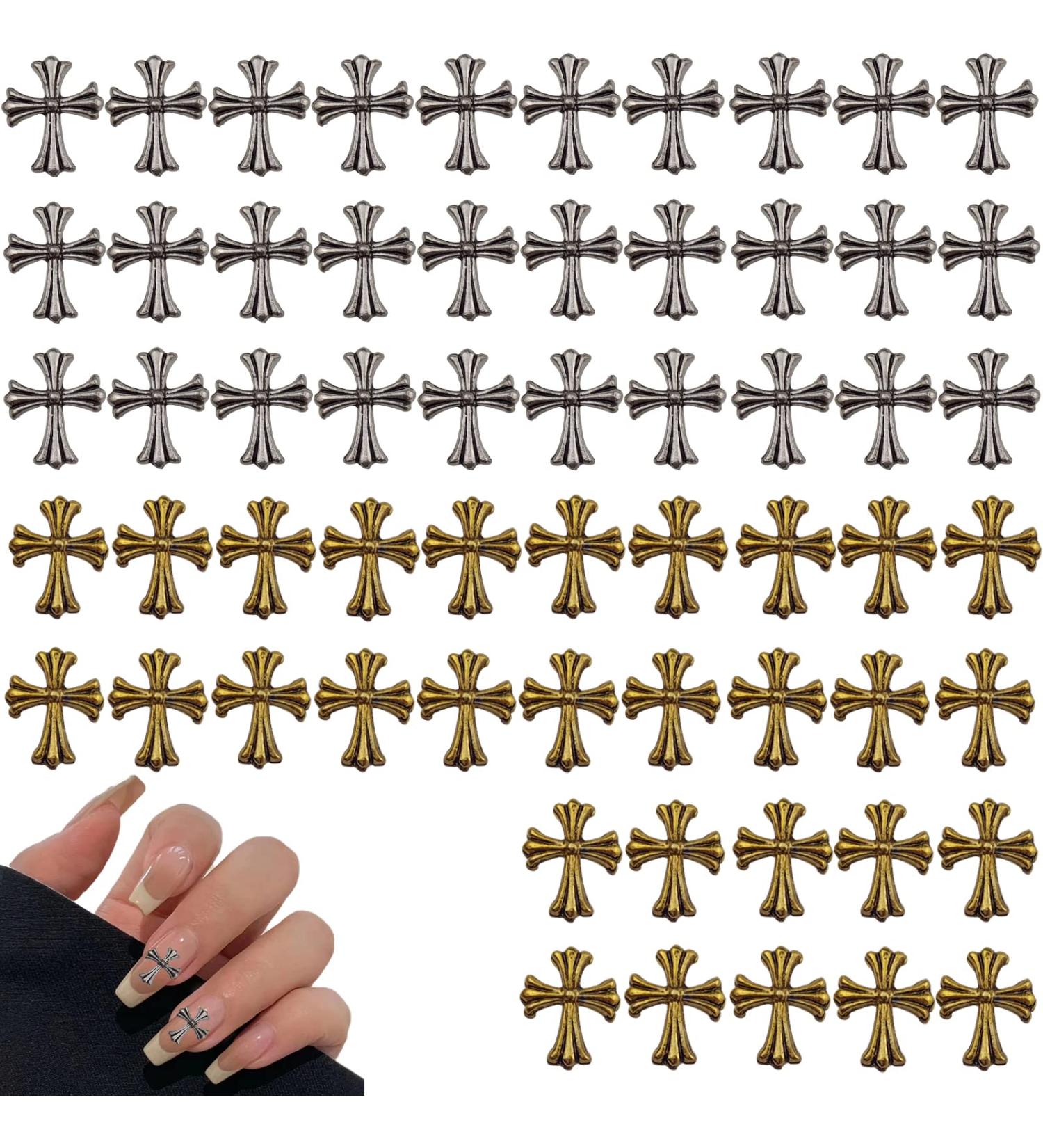DonLeeving Cross Nail Art Charms Metal 3D Punk Nail Ornaments Manicure Nail Art Craft DIY Nail Accessories Decoration Supplies Bronze & Antique Silver 80.0 count - Buy Online on GoSupps.com