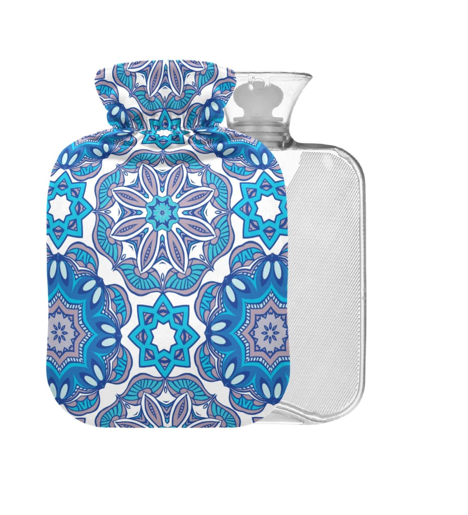 Geometric Hot Water Bottle with Cover - 1L BPA Free | Small Hot Water Bag for Pain Relief & Hot/Cold Therapy - Buy Online on GoSupps.com