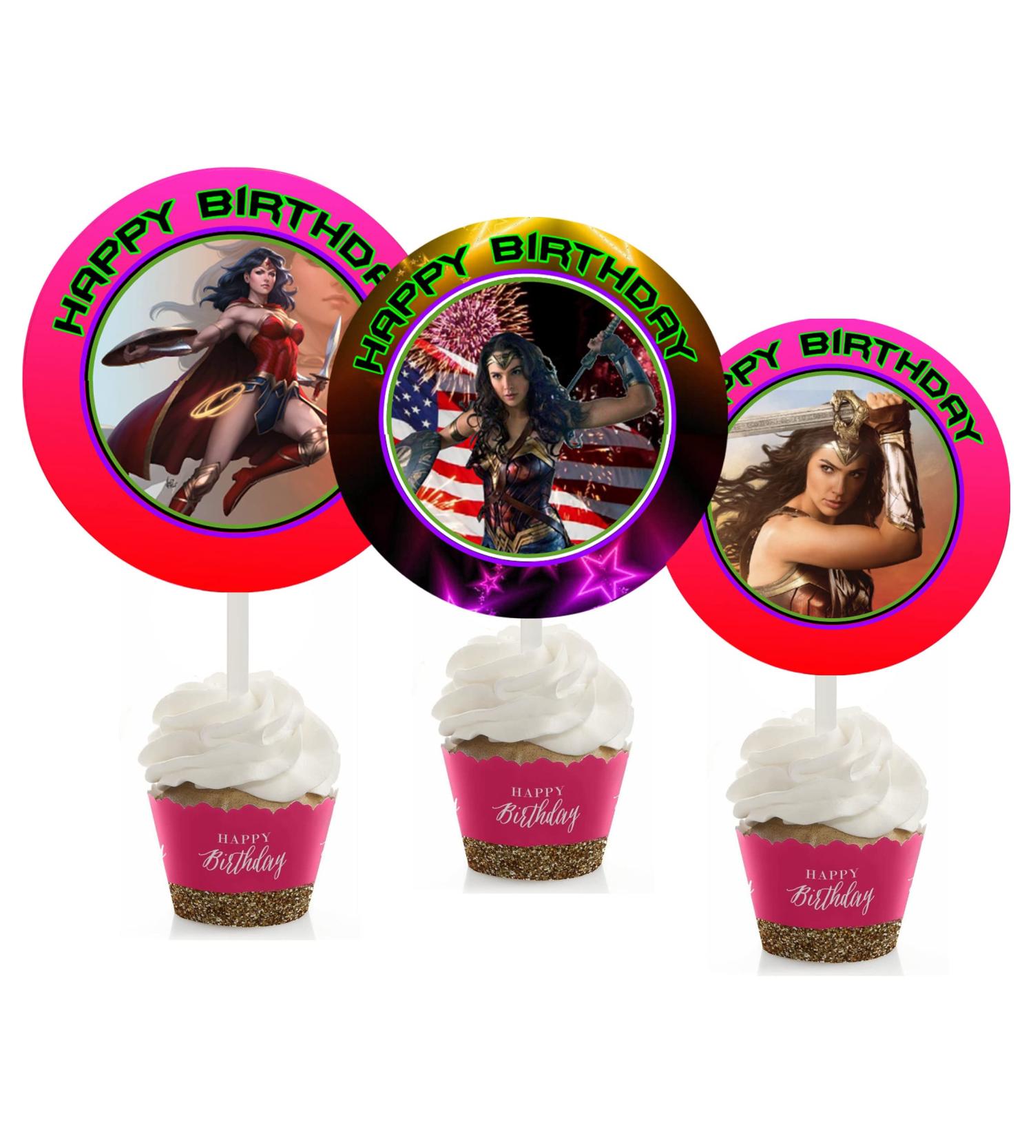 Crafting Mania LLC. 12 Superhero Lady Birthday Inspired Party Picks Cupcake Picks Cupcake Toppers #1