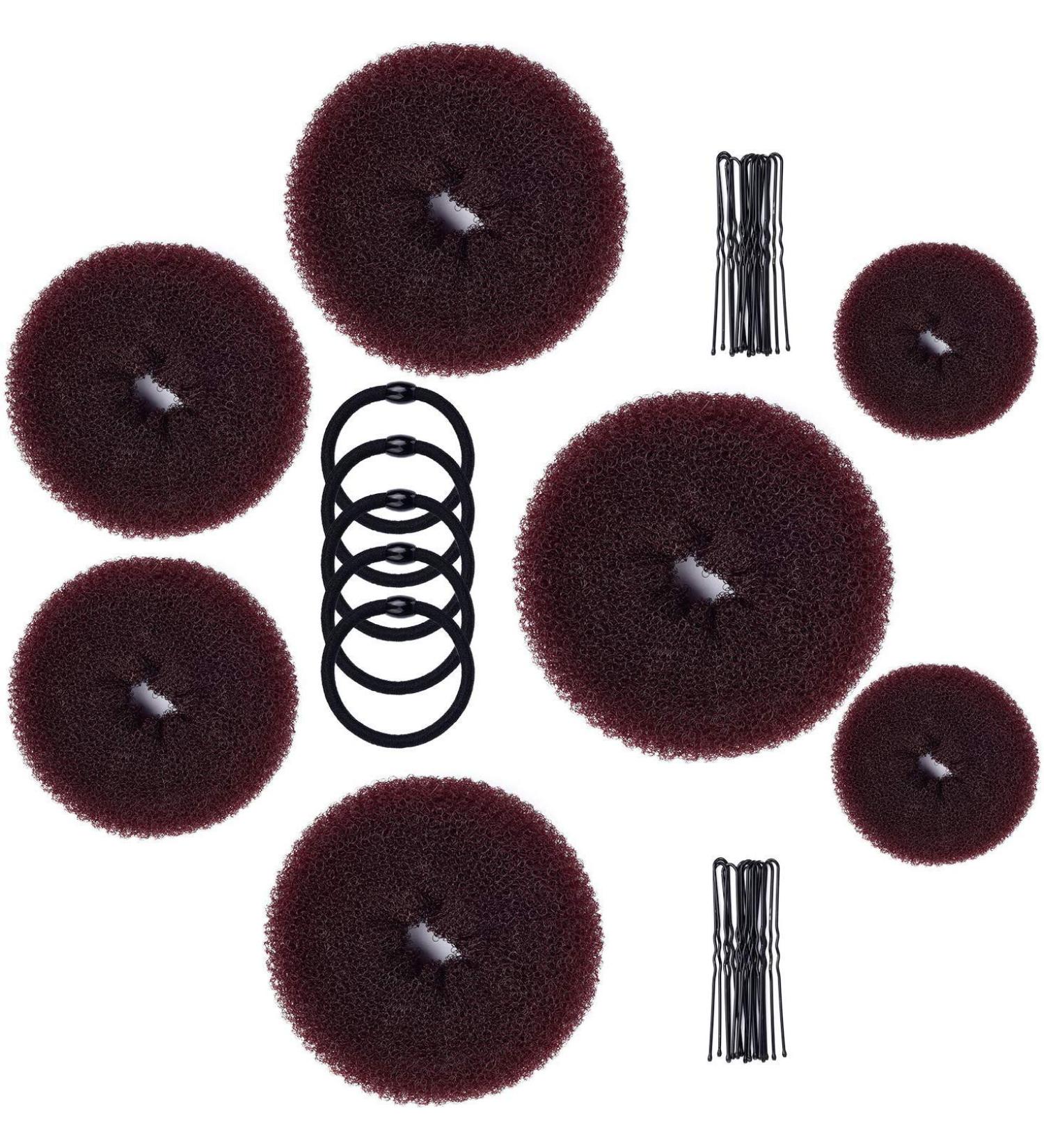7pcs MORGLES Donut Hair Bun Maker Set - Dark Brown | Includes 5 Elastic Bands & 20 Hair Pins - Buy Online on GoSupps.com