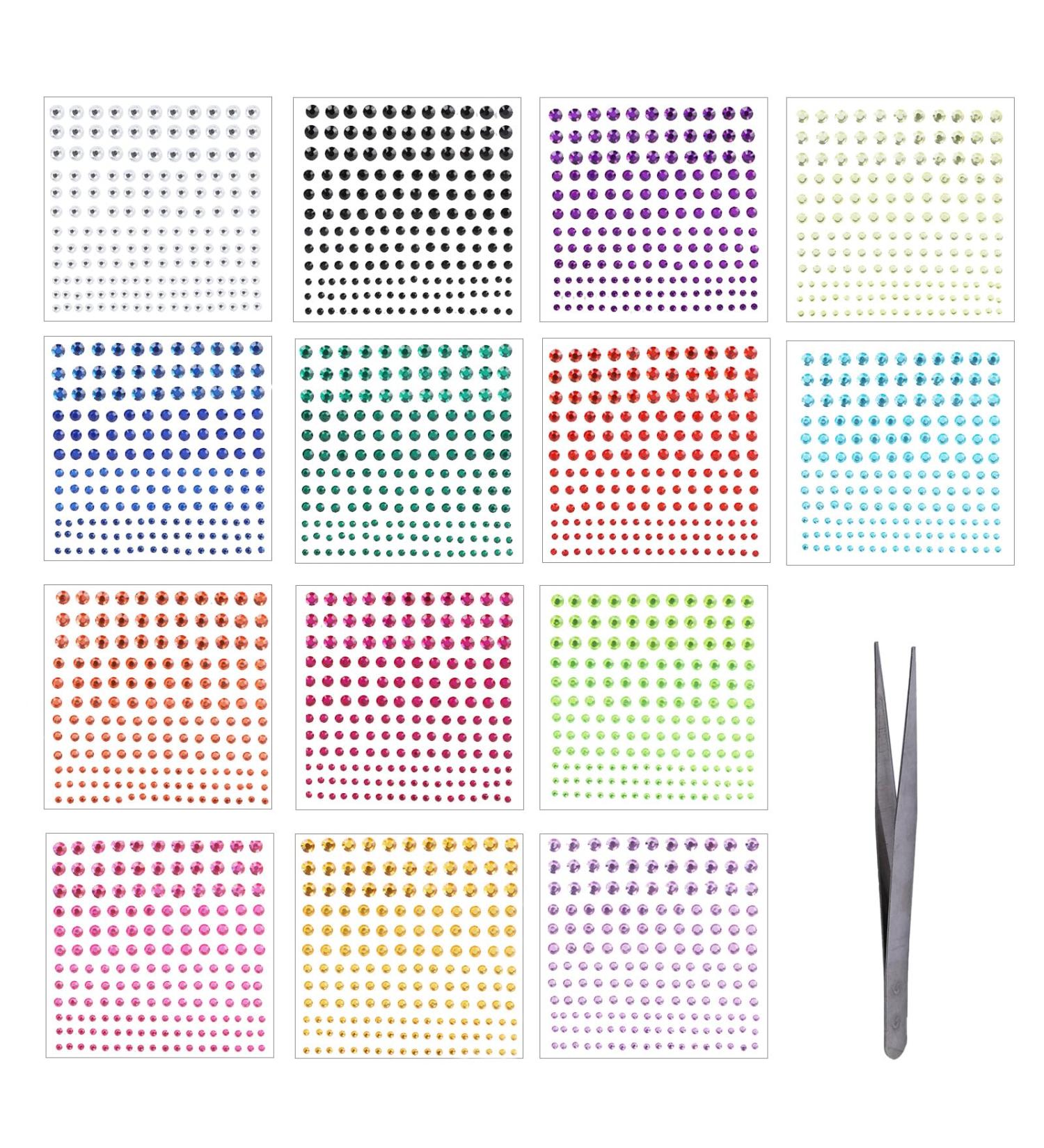 14 Sheets Face Gem Stickers Set - Mixed Color Crystal Rhinestones for Makeup | Self-Adhesive Face Jewels for Women & Girls - Buy Online on GoSupps.com