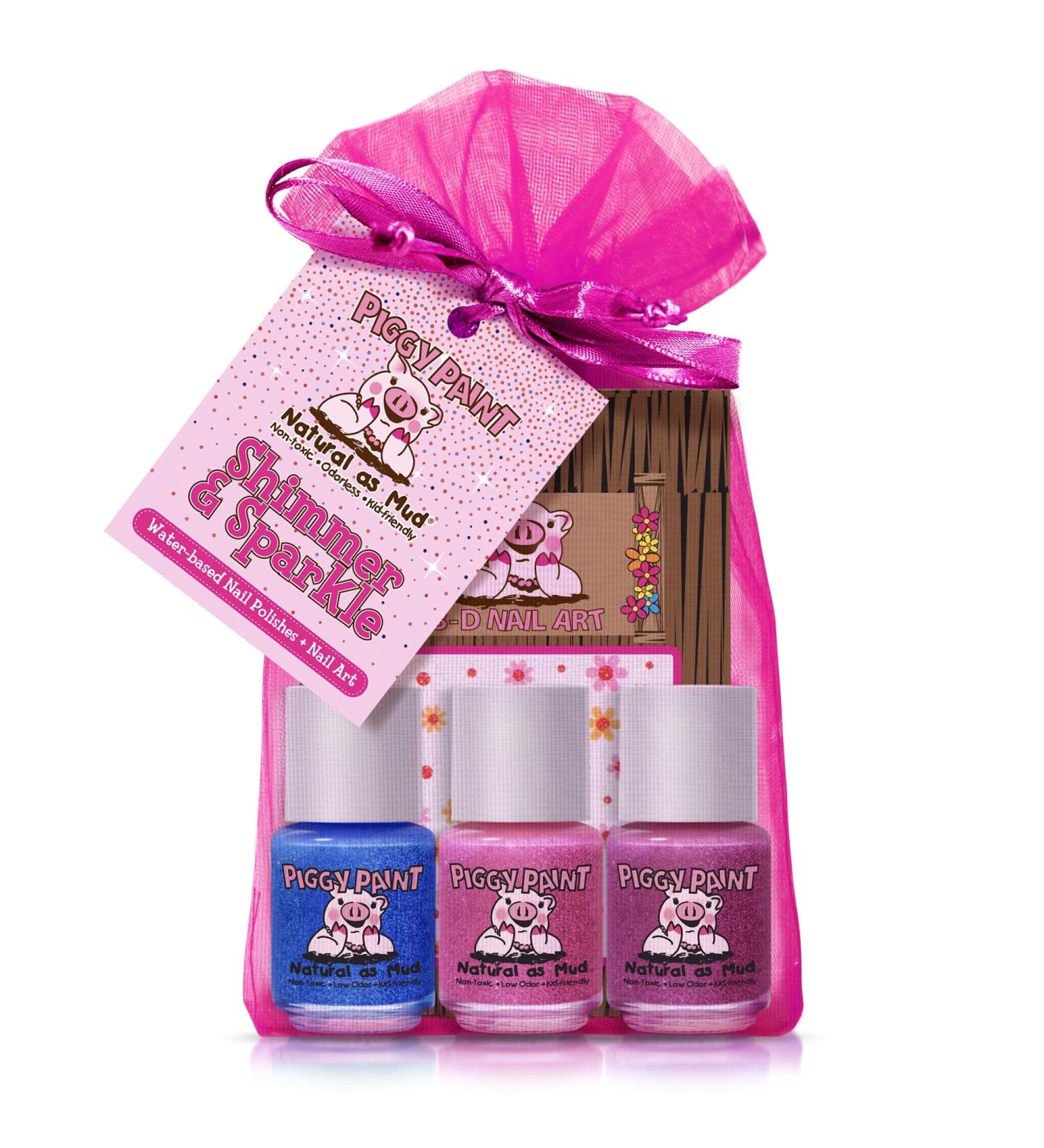 Piggy Paint Non-Toxic Girls Nail Polish Set - Safe, Cruelty-Free, Vegan, Low Odor - Shimmer & Sparkle - 3 Polish + Nail Art Gift Kit - Buy Online on GoSupps.com
