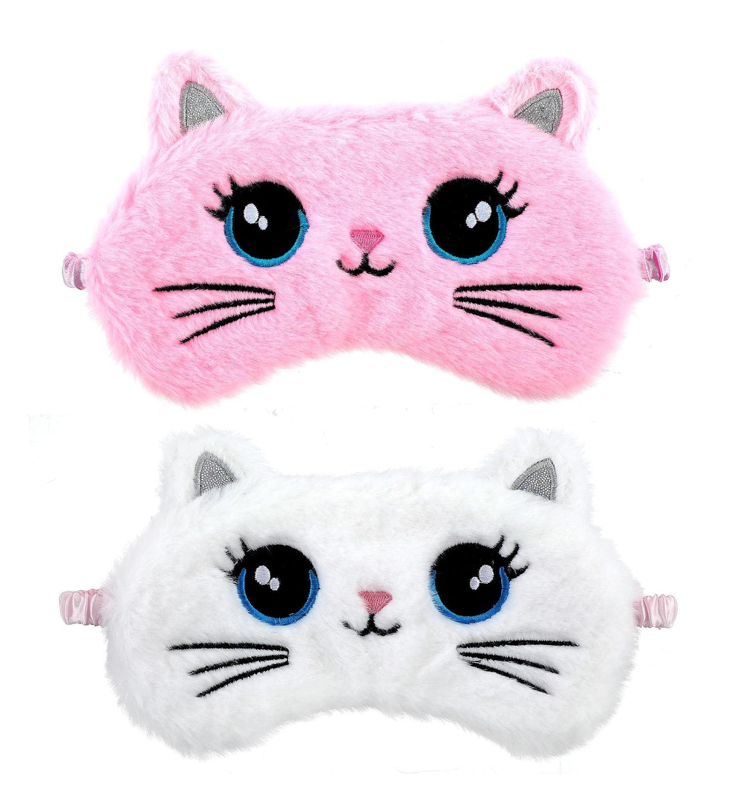 Sleep Mask for Children - 2-Pack Soft Plush Eye Covers | Cute Animal Designs for Girls & Boys | Pink & White Cat | Travel Nap & Party Accessories - Buy Online on GoSupps.com