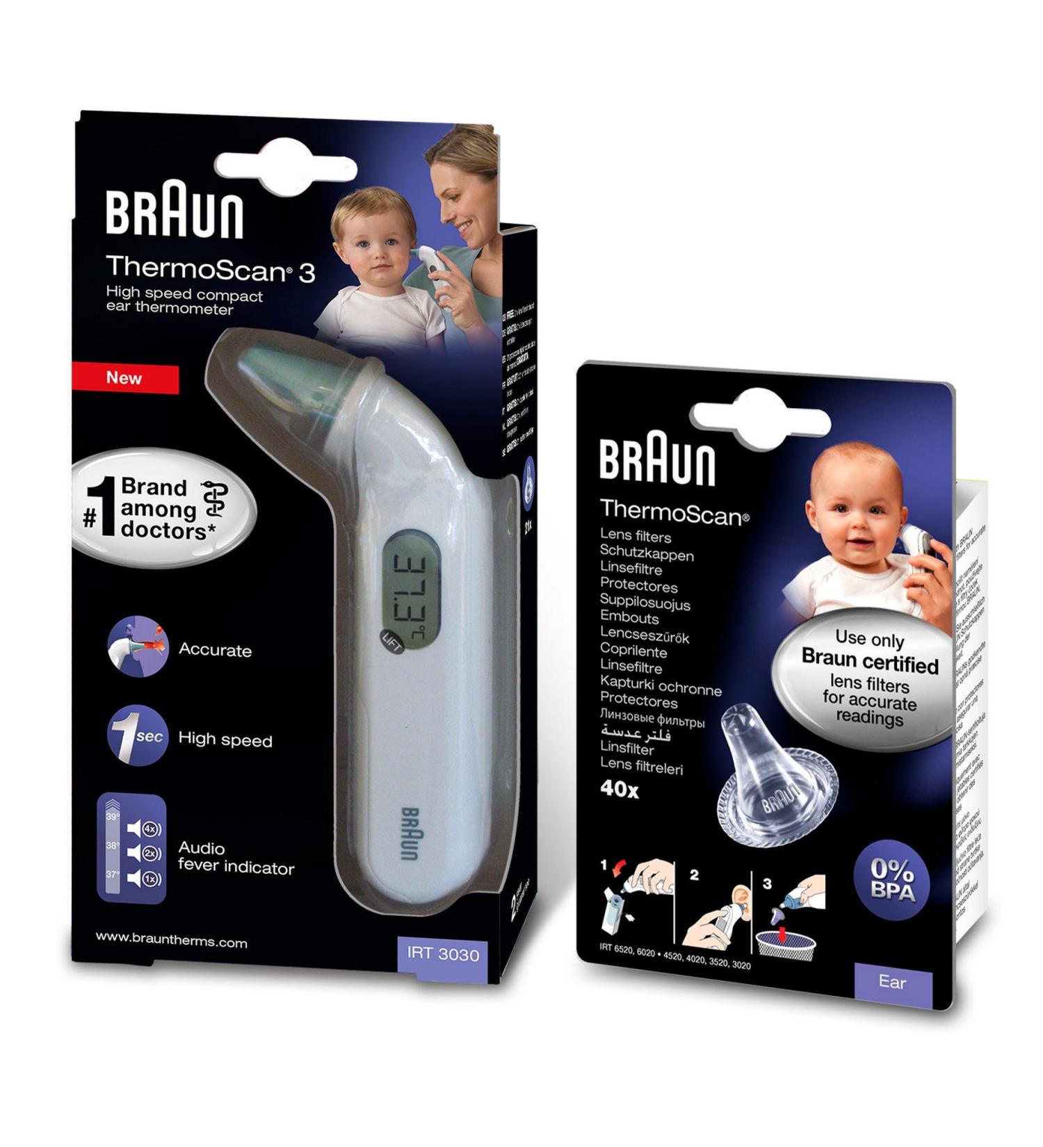 Braun IRT3030 ThermoScan 3 Infrared Ear Thermometer & 40 Protective Caps - Fast Shipping Worldwide - Buy Online on GoSupps.com