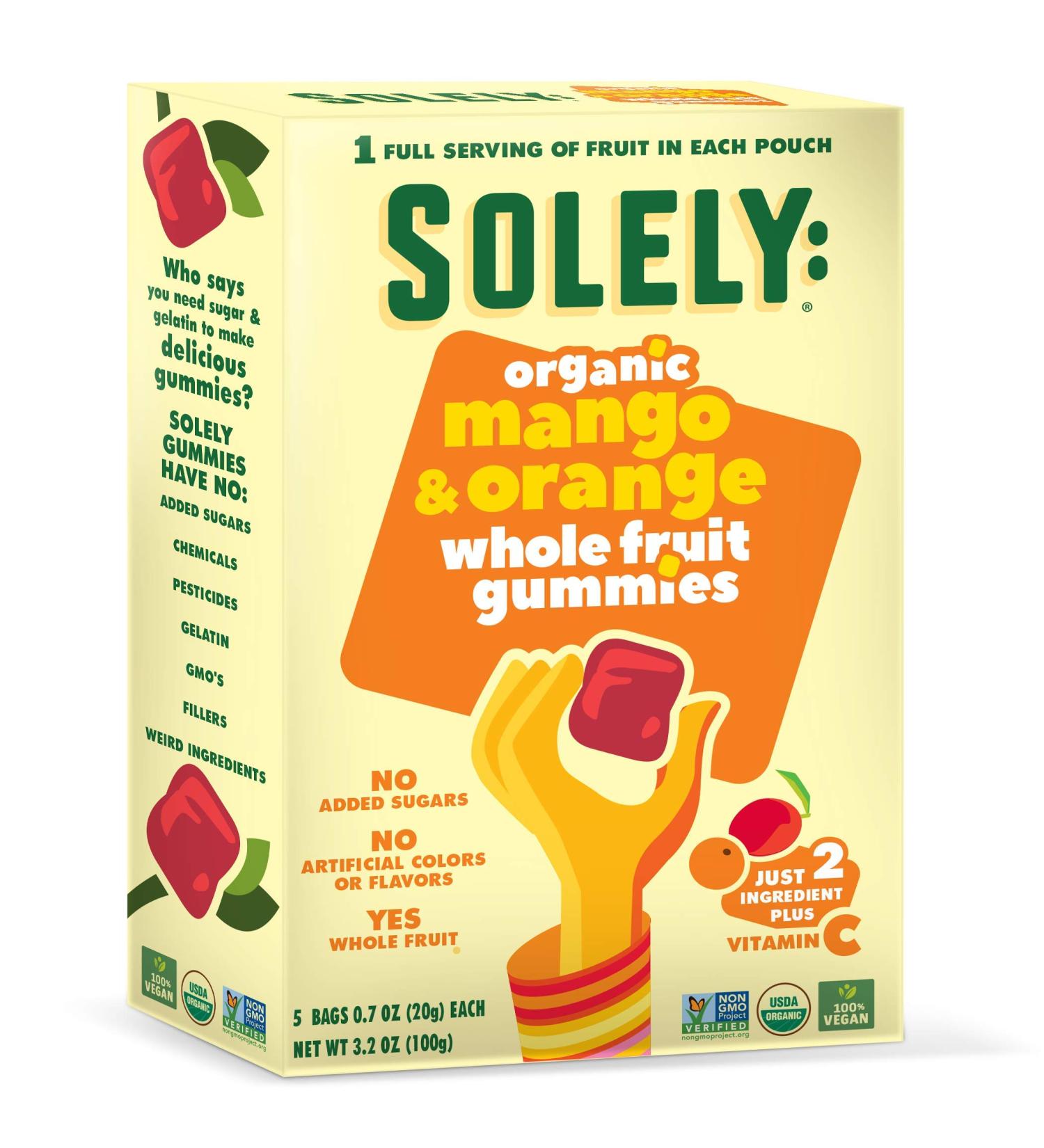 SOLELY Organic Mango Orange Fruit Gummies 3.5 oz | Vegan & Natural | Pack of 5 - Buy Online on GoSupps.com
