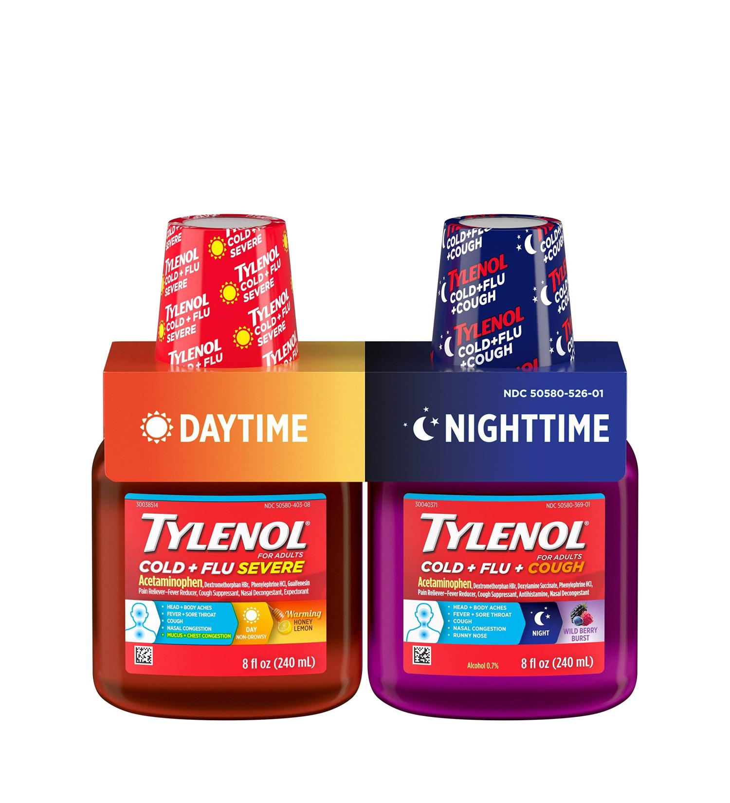Tylenol Cold + Flu Severe Liquid Cough Medicine | Daytime & Nighttime Relief | 2 ct. x 8 fl. oz | International Shipping Available - Buy Online on GoSupps.com