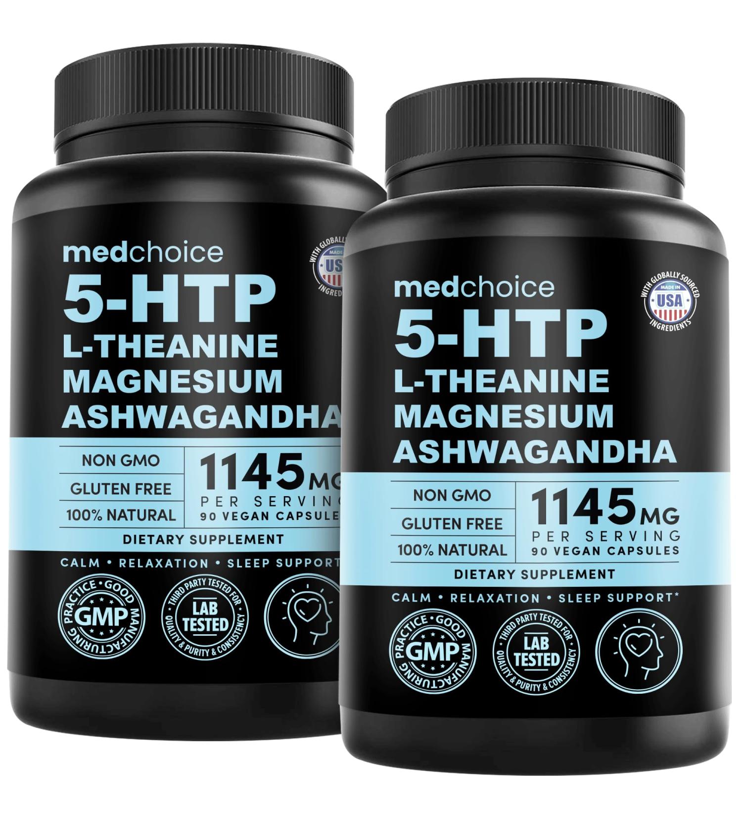 15-in-1 Mood Support Supplement - 5HTP 200mg Capsules with L-Theanine Magnesium Ashwagandha GABA Supplements 5 HTP Supplements with St. John's Wort and L-Tryptophan - 1145mg (90 Count Pack of 2) 90 Count (Pack of 2) - Buy Online on GoSupps.com
