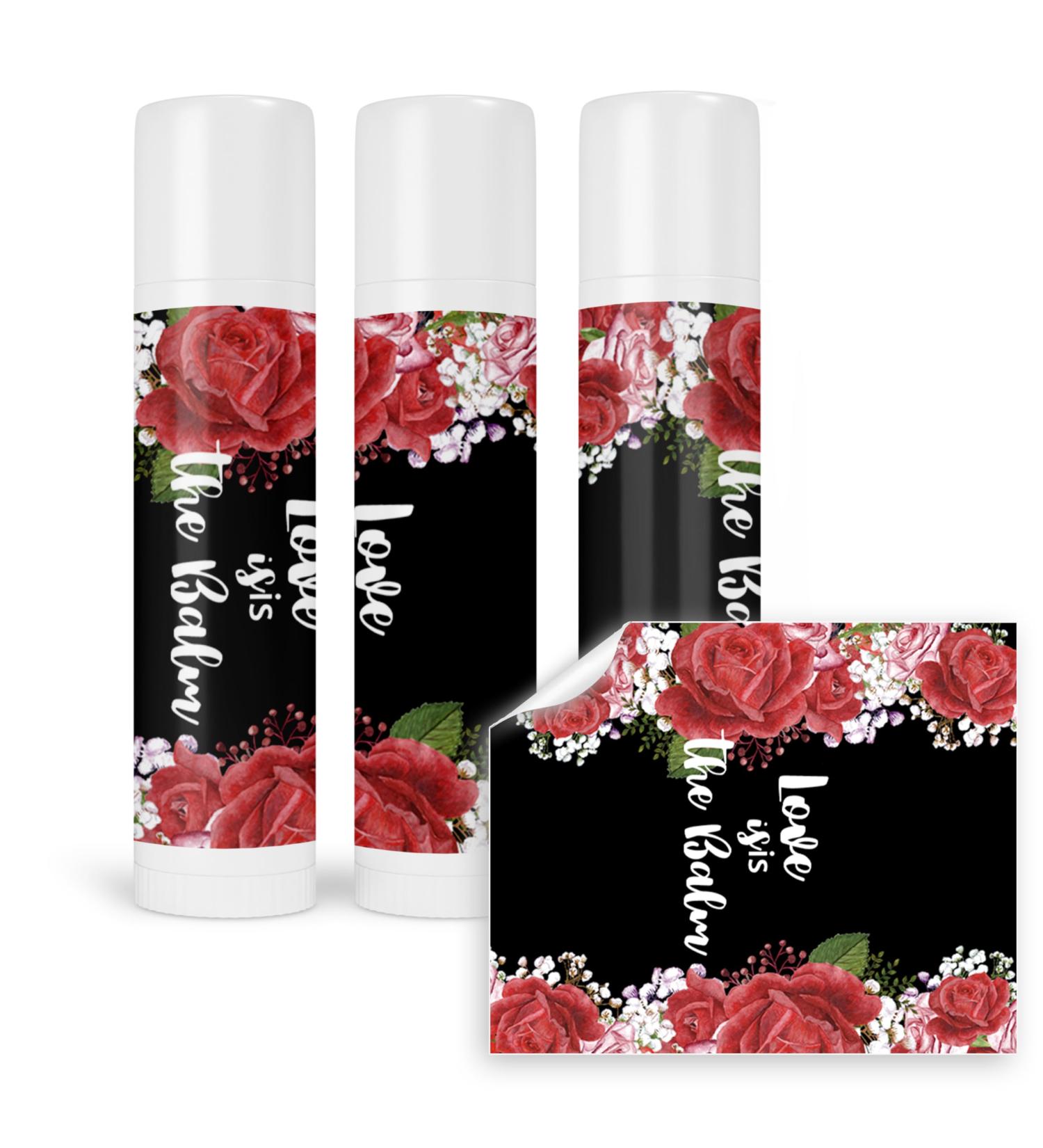 Wedding Red Floral Lip Balm Labels - Bridal Shower Party Favors | Our Love is the Balm Elegant Red Black & White Stickers - Buy Online on GoSupps.com