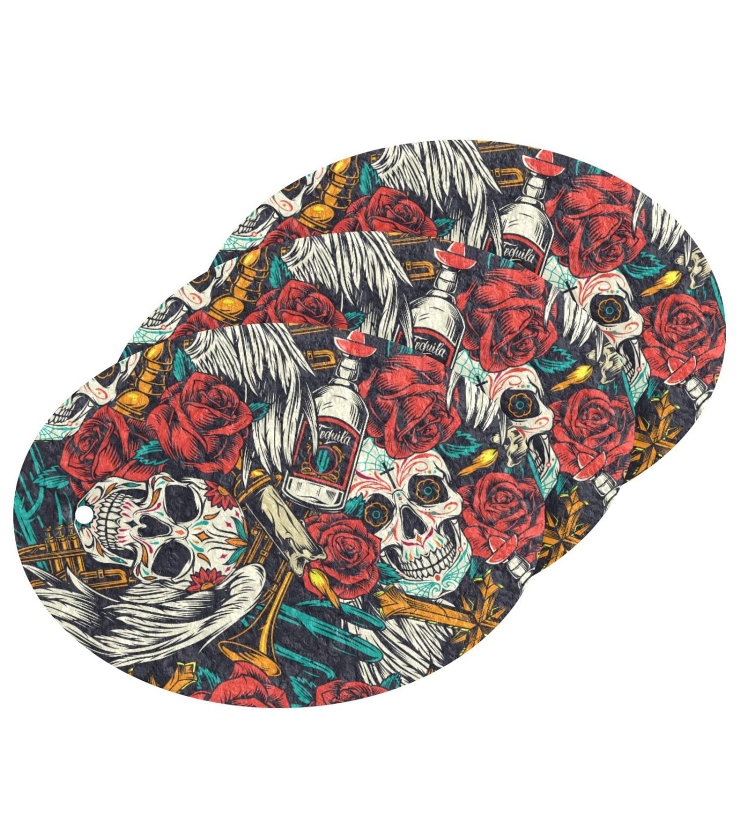 3-Pack Cleaning Kitchen Sponges Oval Skull Rose Kitchen Cellulose Dishwashing Wood Pulp Cotton - Buy Online on GoSupps.com